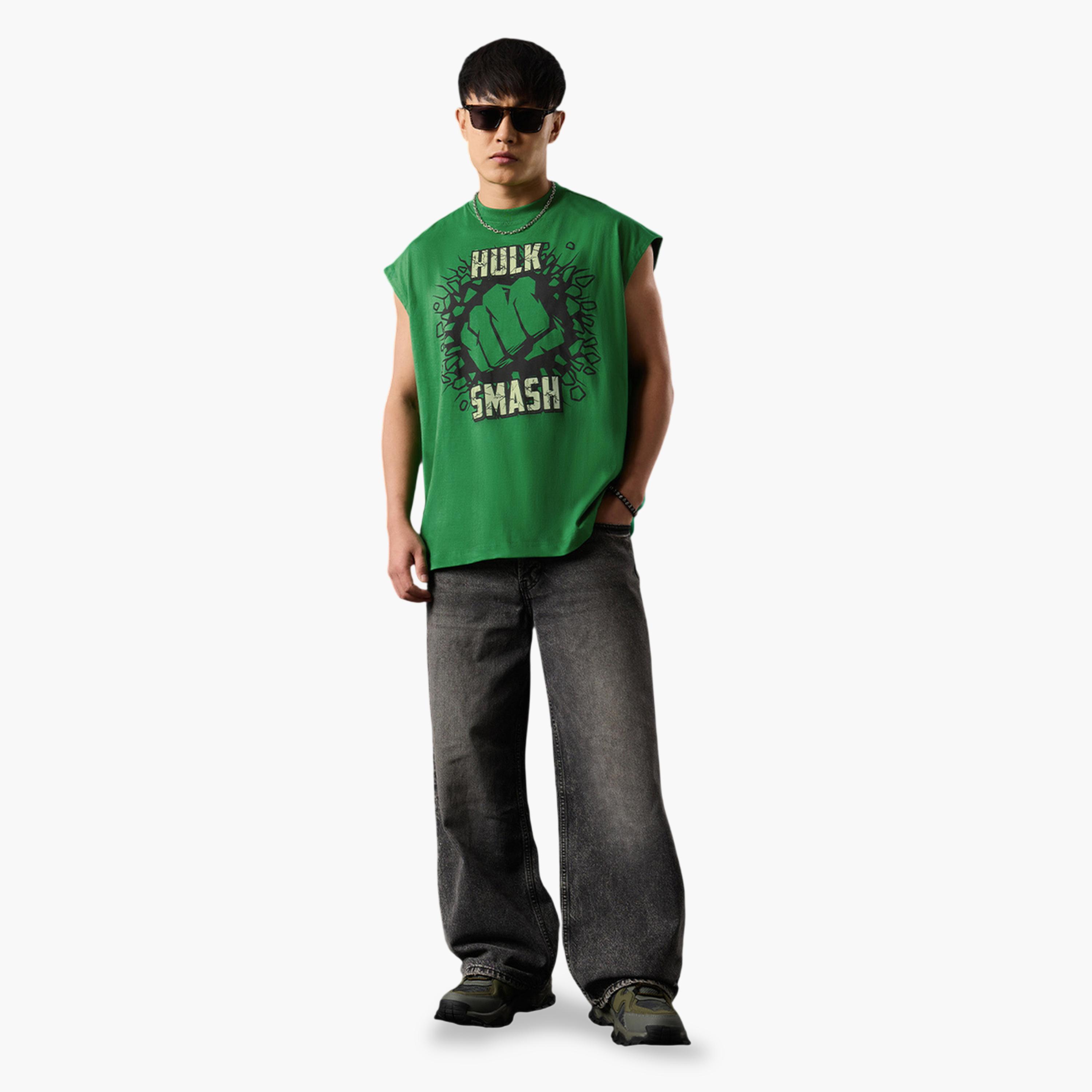 The Souled Store X Styli Men Green Printed Hulk Smash Oversized Vest-men-clothing-innerwear-vests-image-2