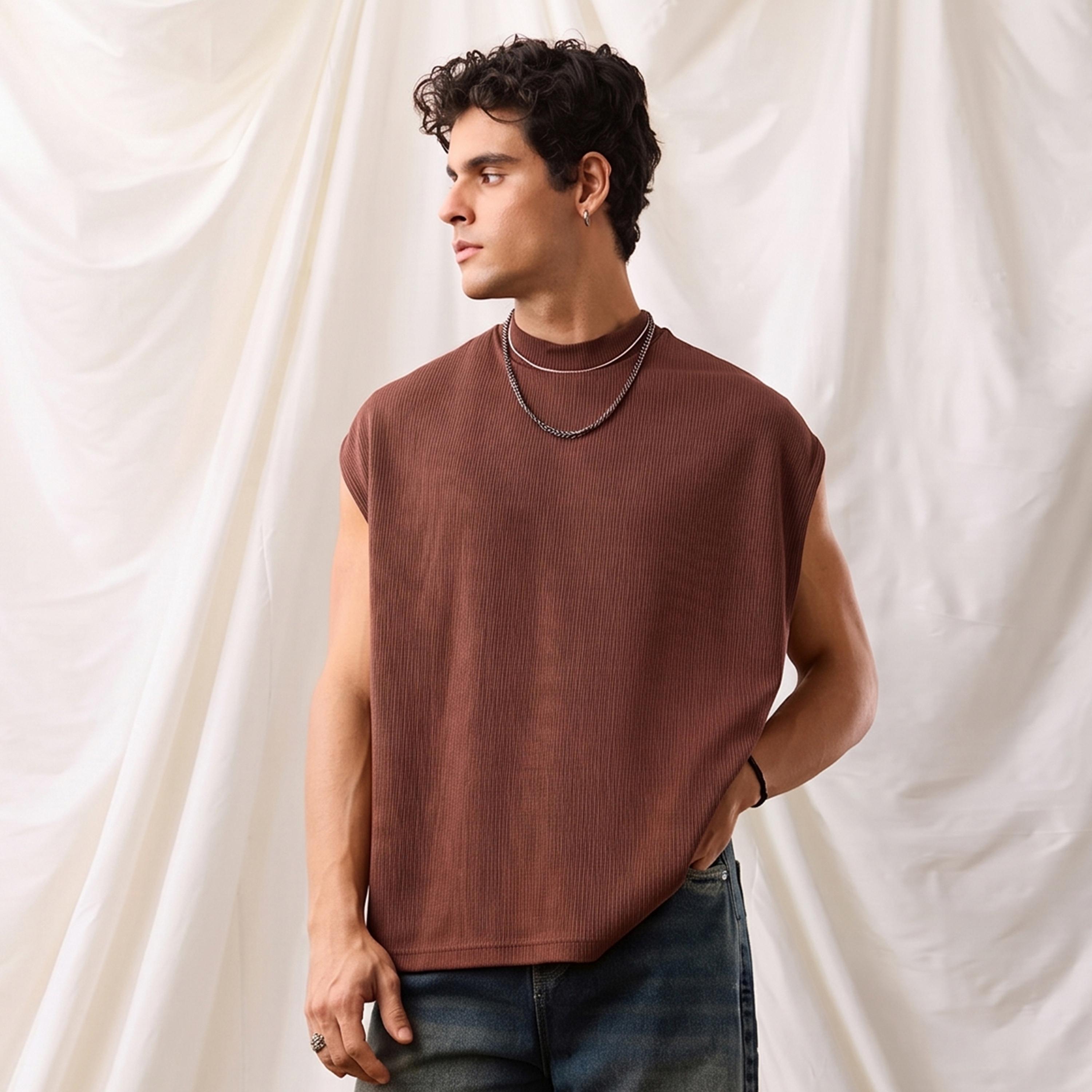 The Souled Store X Styli Men Rust Oversized Ribbed Knit Vest-men-clothing-innerwear-vests-image-1