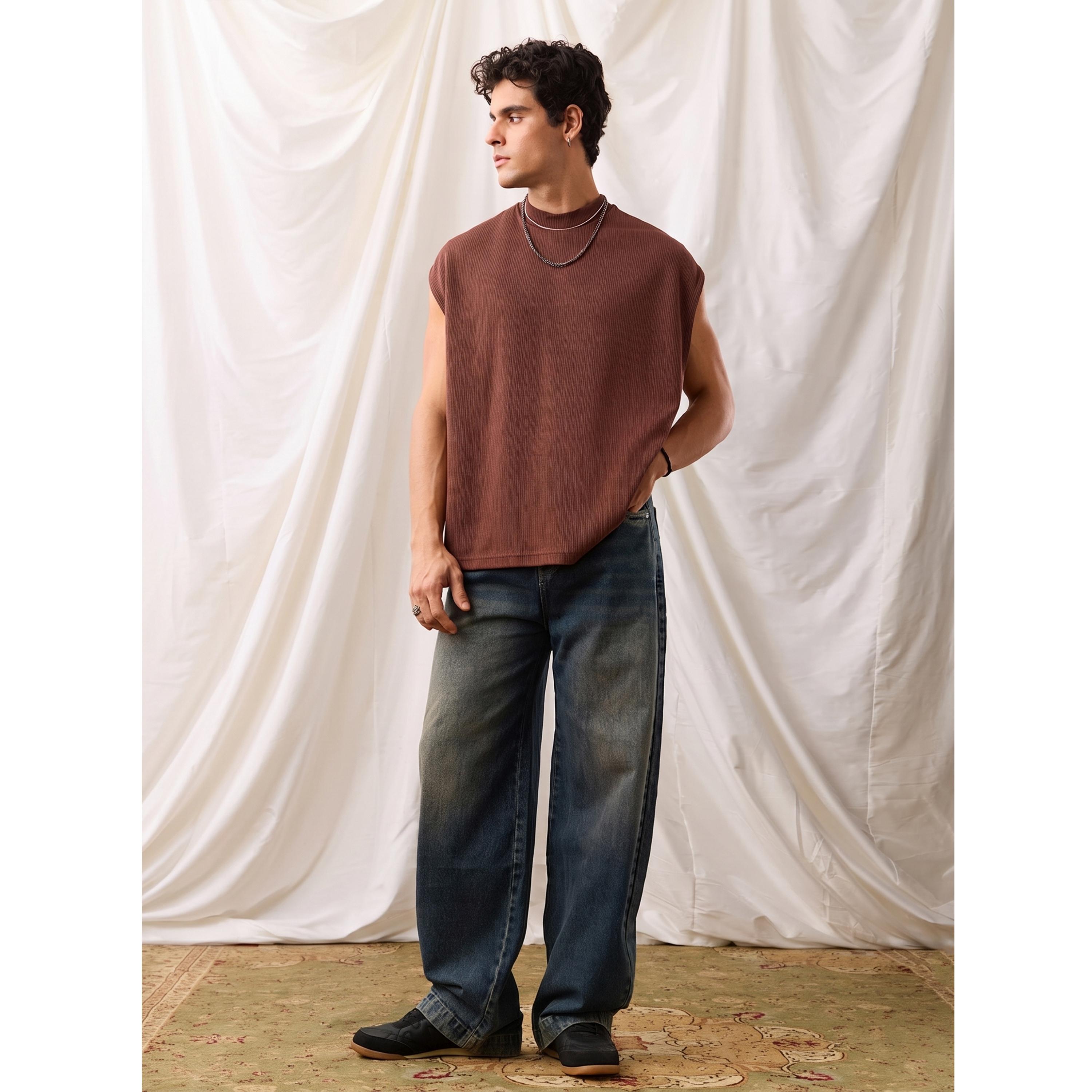 The Souled Store X Styli Men Rust Oversized Ribbed Knit Vest-men-clothing-innerwear-vests-image-2