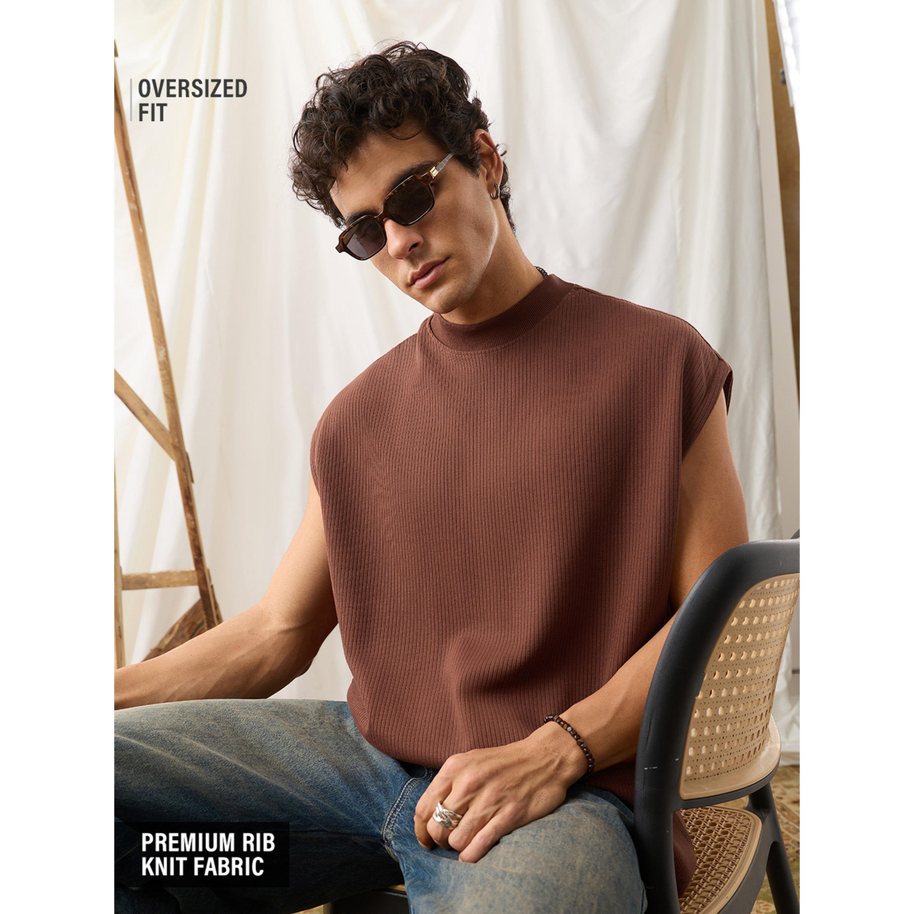The Souled Store X Styli Men Rust Oversized Ribbed Knit Vest-men-clothing-innerwear-vests-image-3