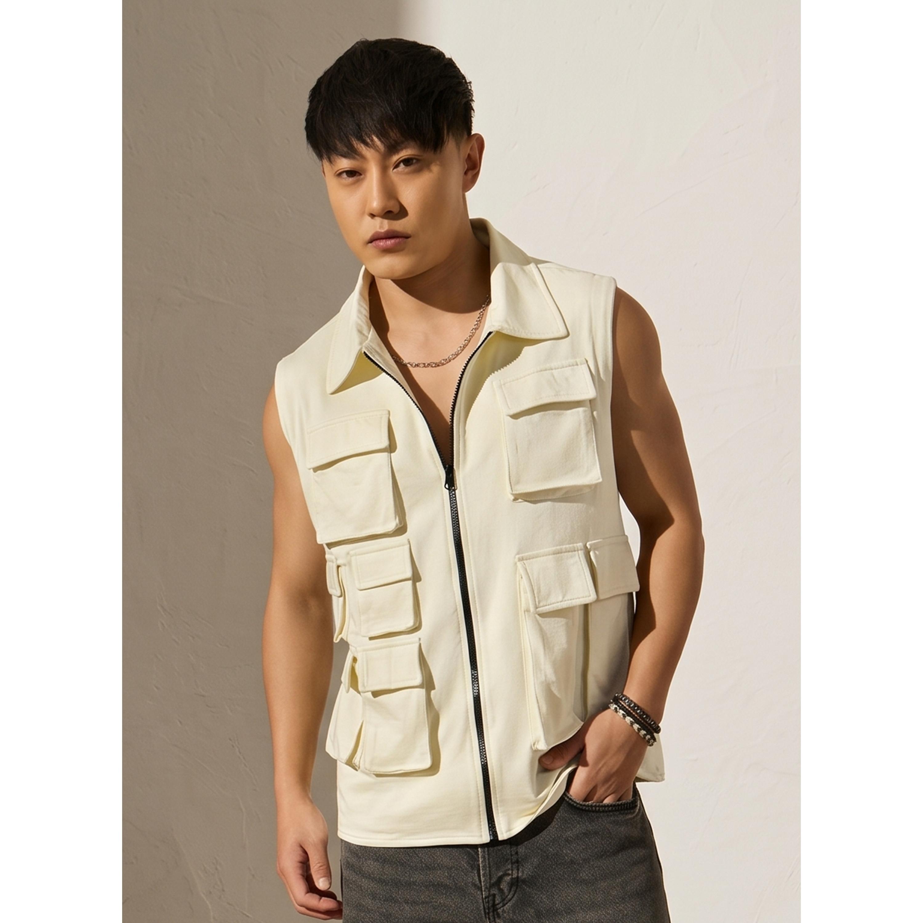 The Souled Store X Styli Men Cream Utility Vest with Pockets-men-clothing-innerwear-vests-image-1