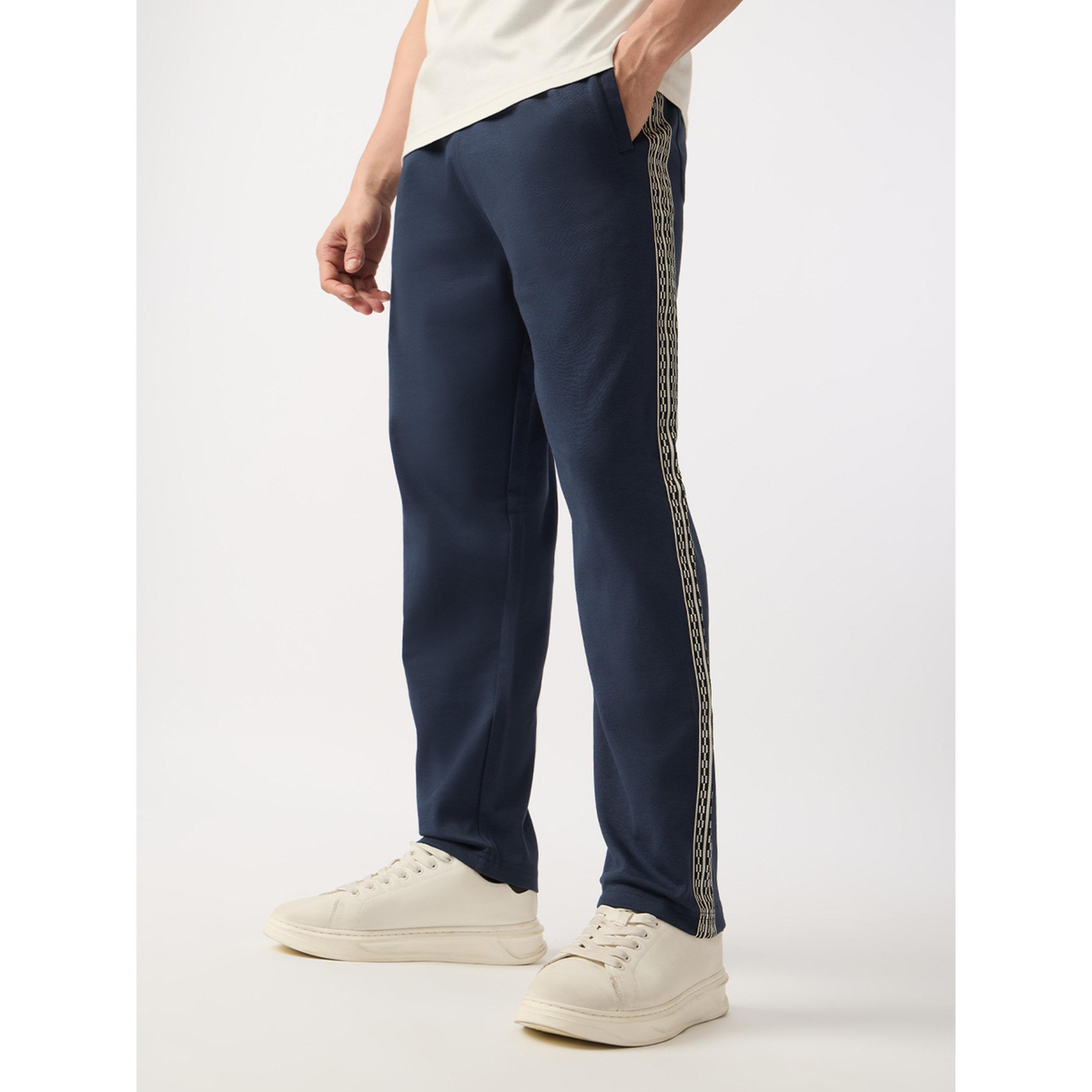 The Souled Store X Styli Men Navy Blue Baggy Fit Joggers with Jacquard Tape-men-clothing-joggers-image-1