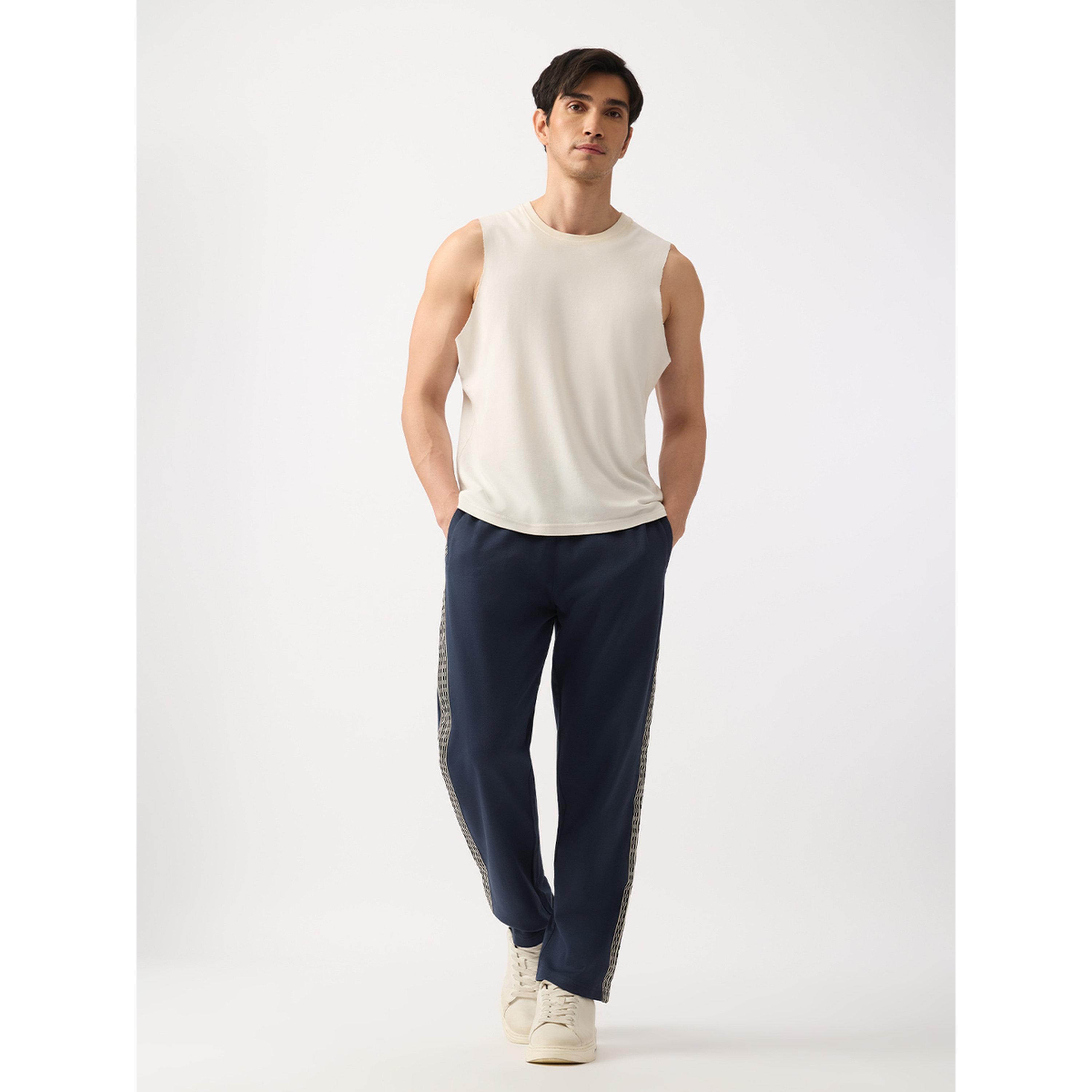 The Souled Store X Styli Men Navy Blue Baggy Fit Joggers with Jacquard Tape-men-clothing-joggers-image-2