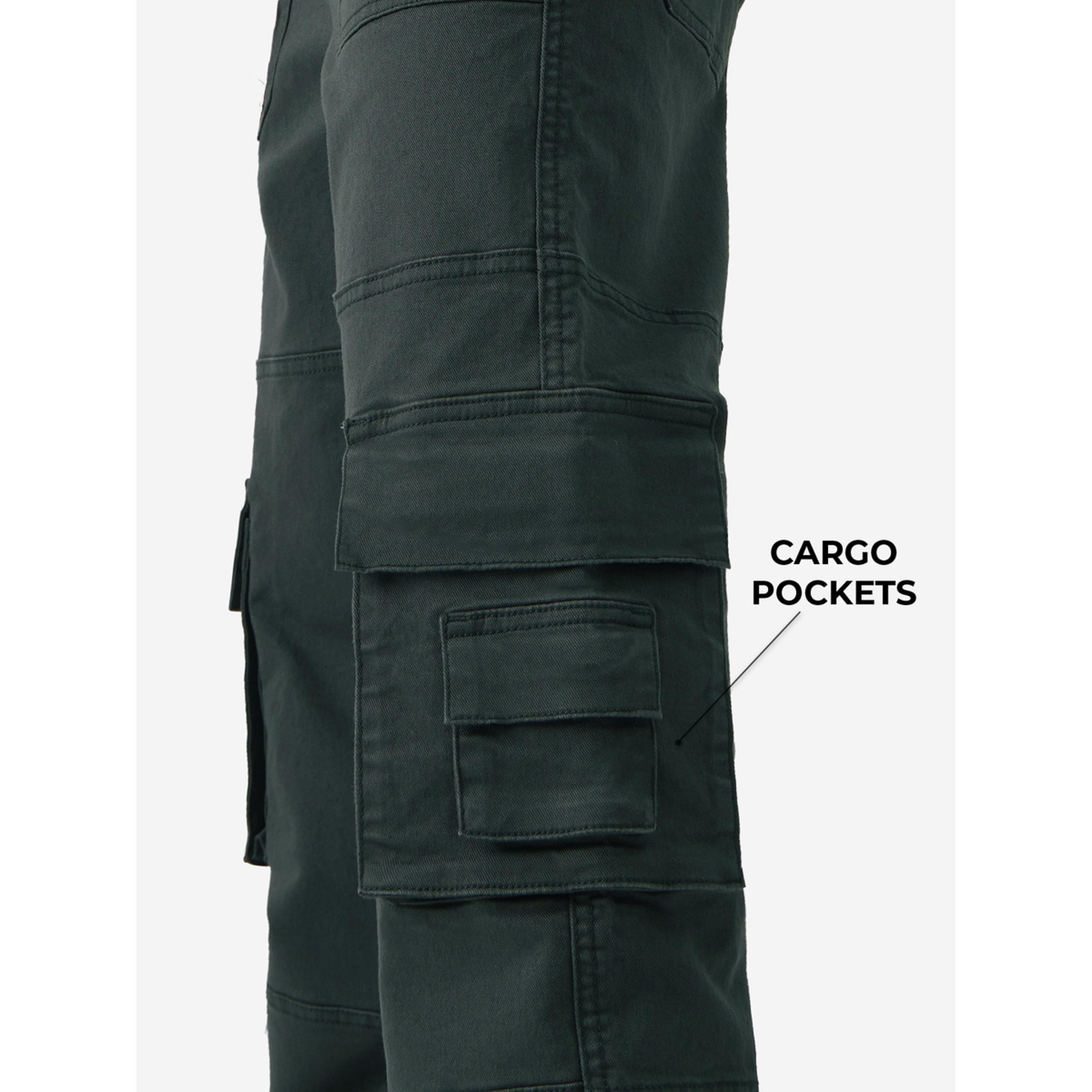 The Souled Store X Styli Men Dark Green Straight Fit Cargo Jeans-men-clothing-jeans-image-3