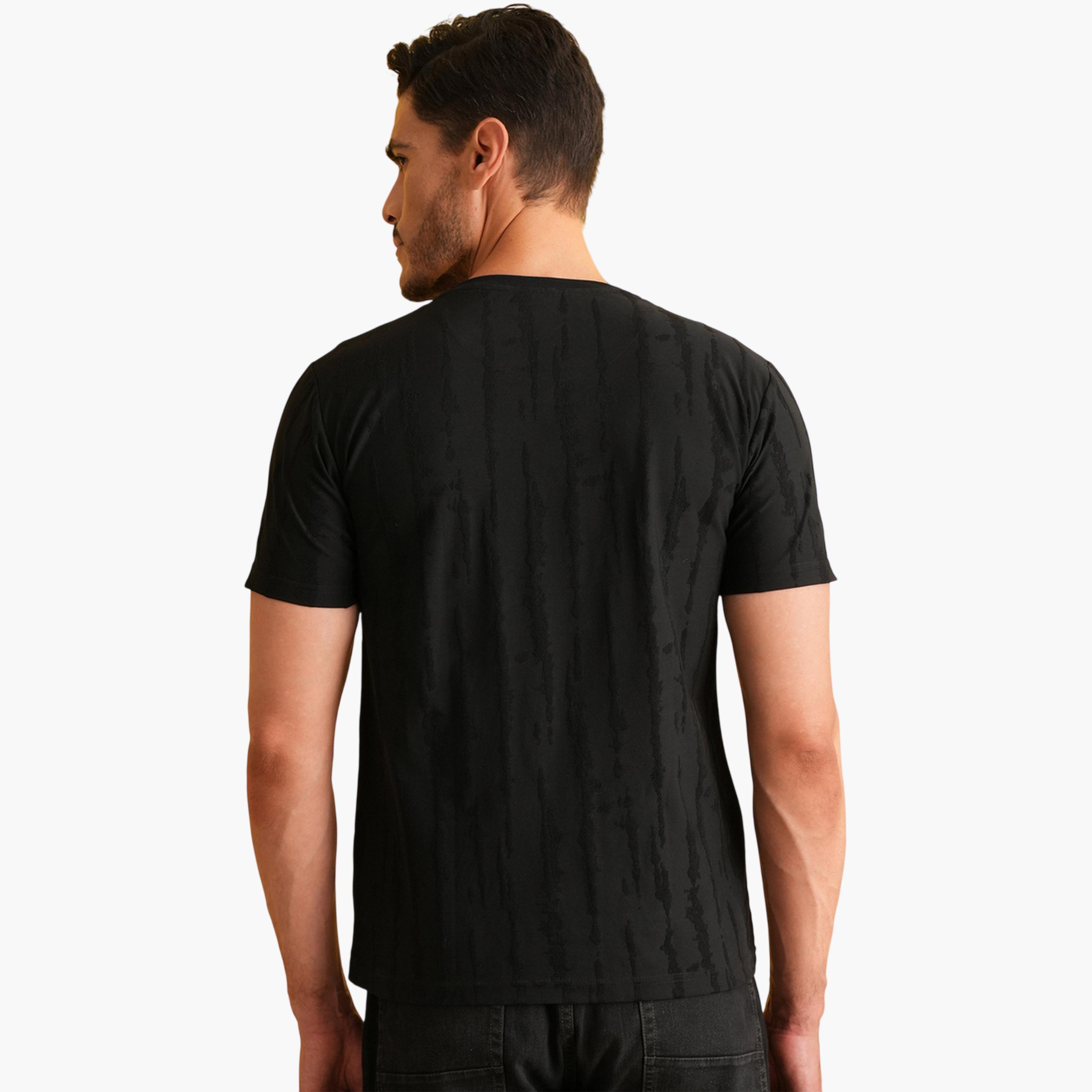 REPRISE X Styli Black Textured Henley Neck Short Sleeves T-Shirt-men-clothing-tshirtsandpolos-tshirts-image-6