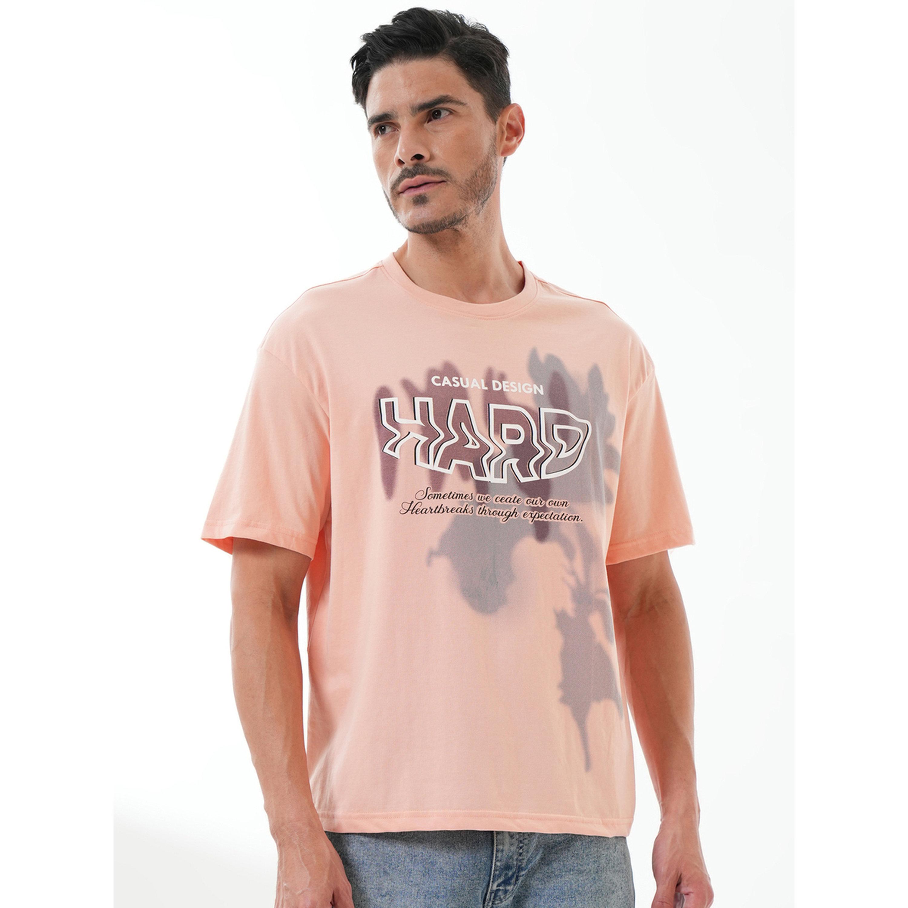 تيشيرت بياقة دائرية وطبعة رسومات باللون الخوخي-men-clothing-tshirtsandpolos-tshirts-image-1