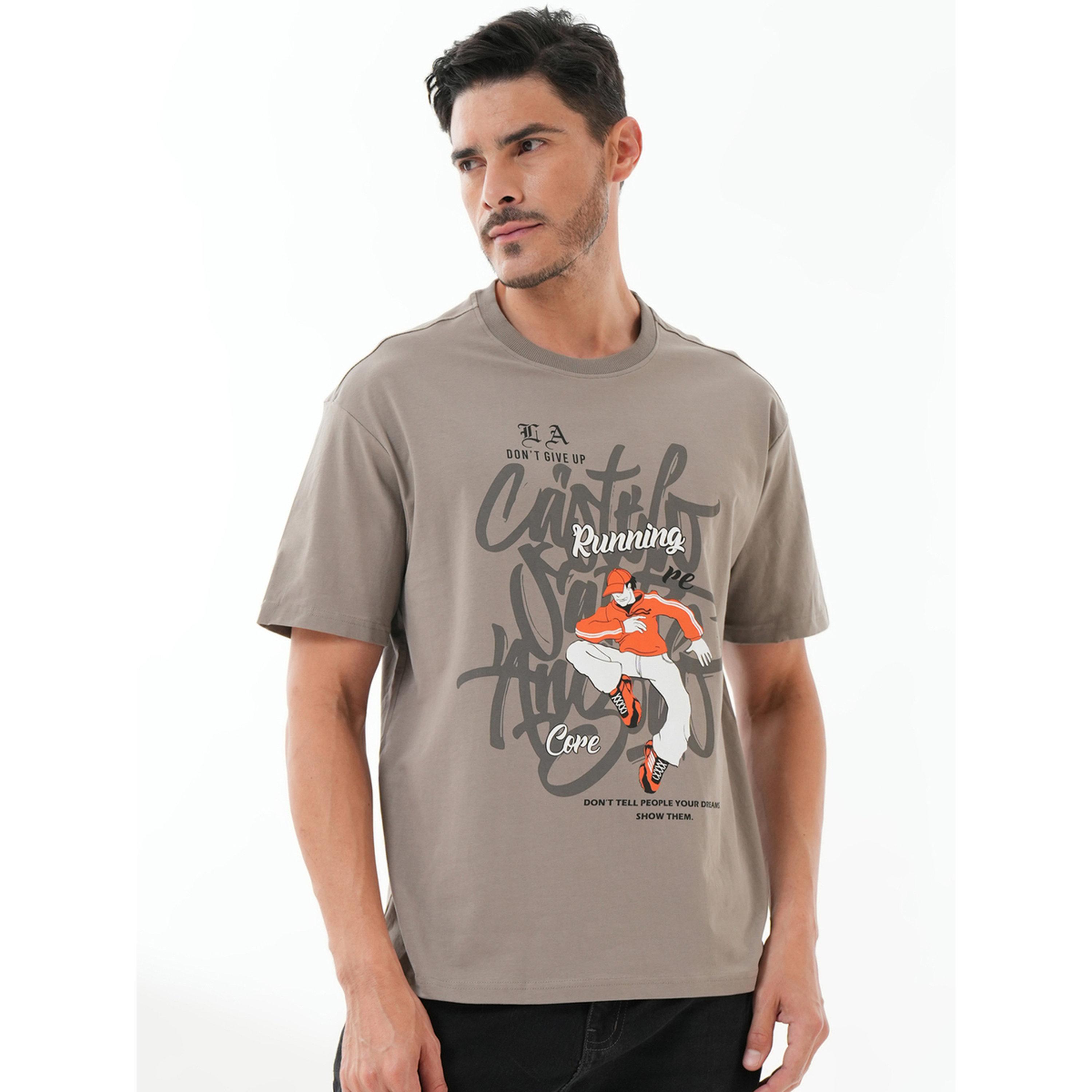 تيشيرت بأكمام قصيرة وياقة دائرية وطبعة رسومات باللون الرمادي-men-clothing-tshirtsandpolos-tshirts-image-1