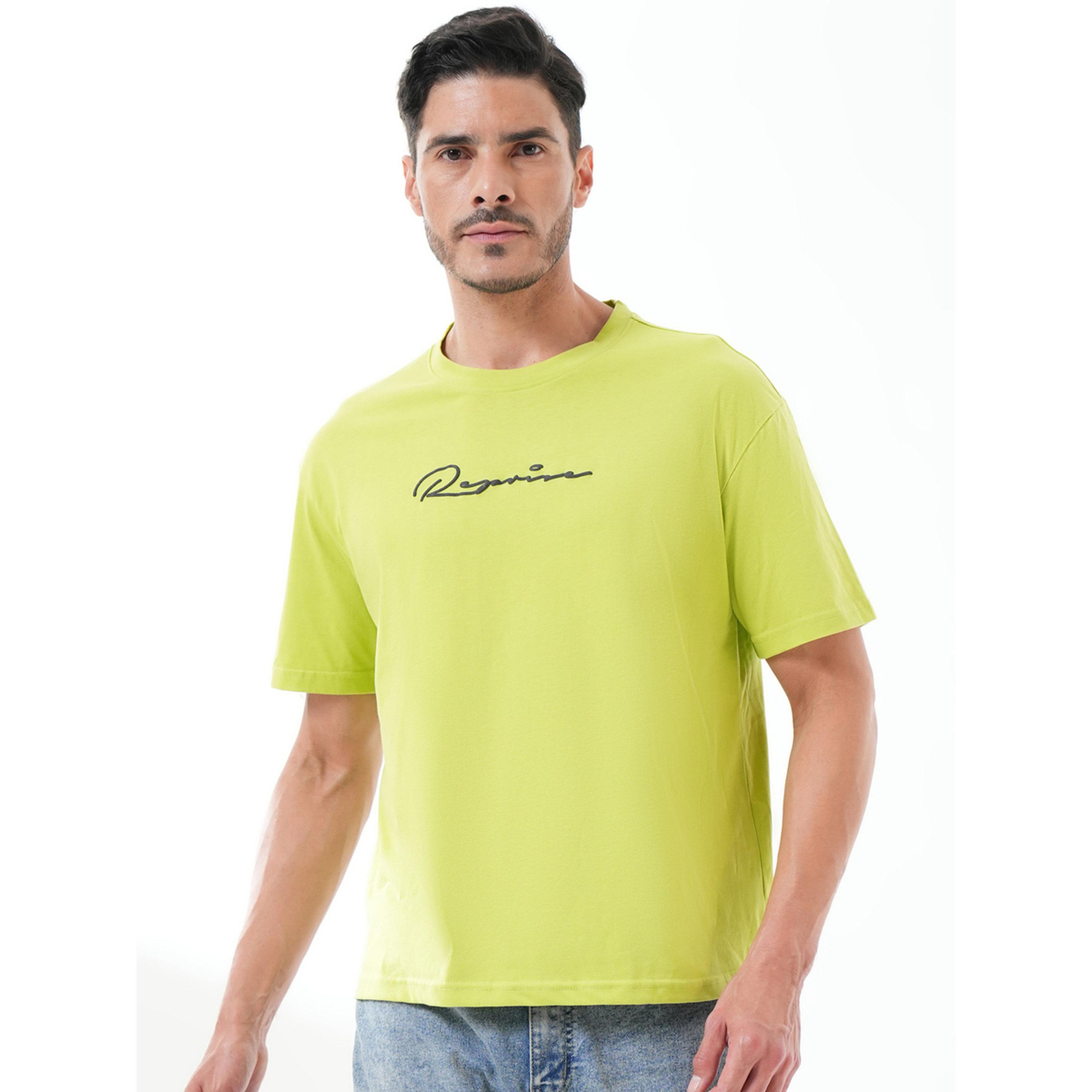 تيشيرت بأكمام قصيرة وياقة دائرية وطبعة رسومات باللون الأخضر النيون-men-clothing-tshirtsandpolos-tshirts-image-1