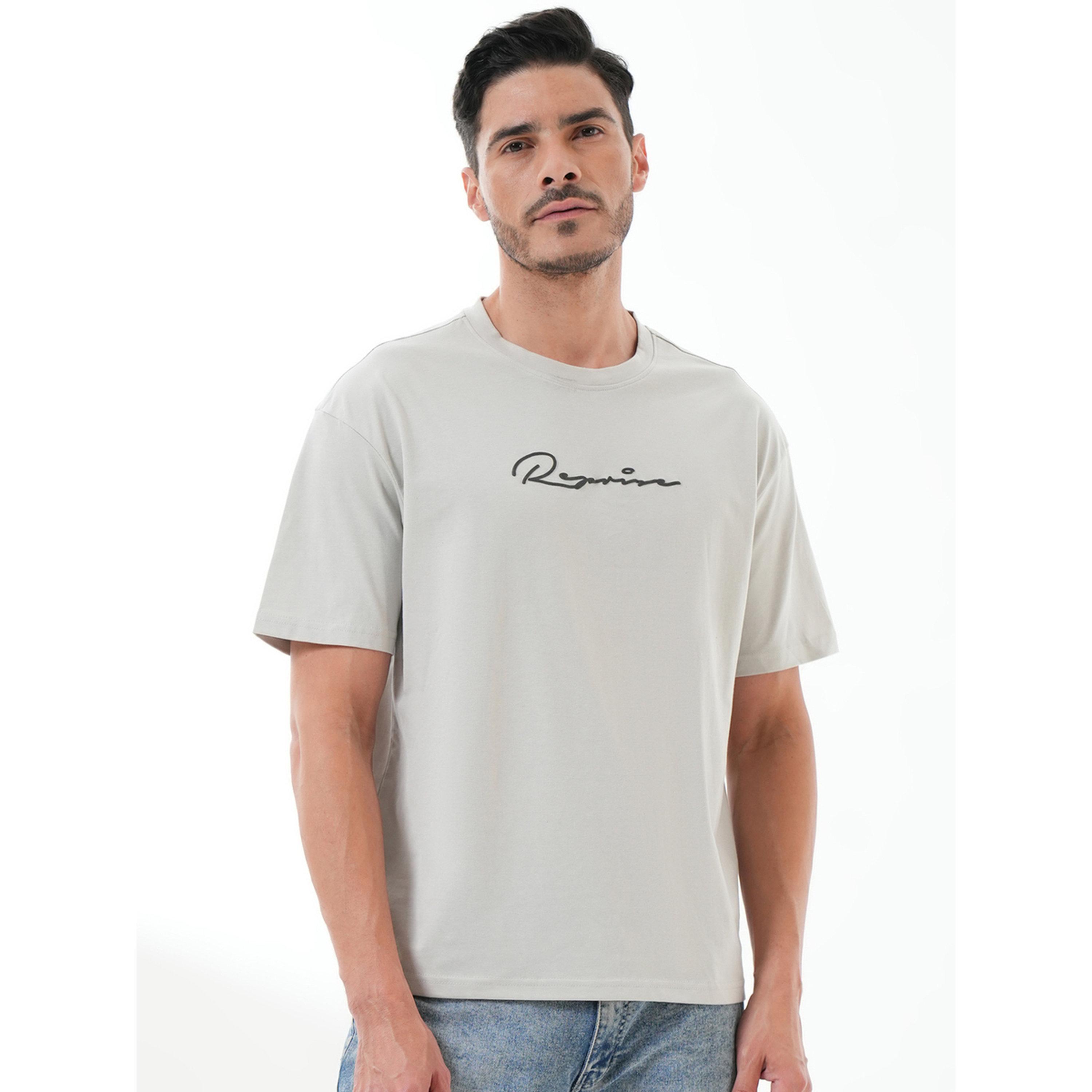 تيشيرت بأكمام قصيرة وياقة دائرية وطبعة رسومات باللون الرمادي-men-clothing-tshirtsandpolos-tshirts-image-1