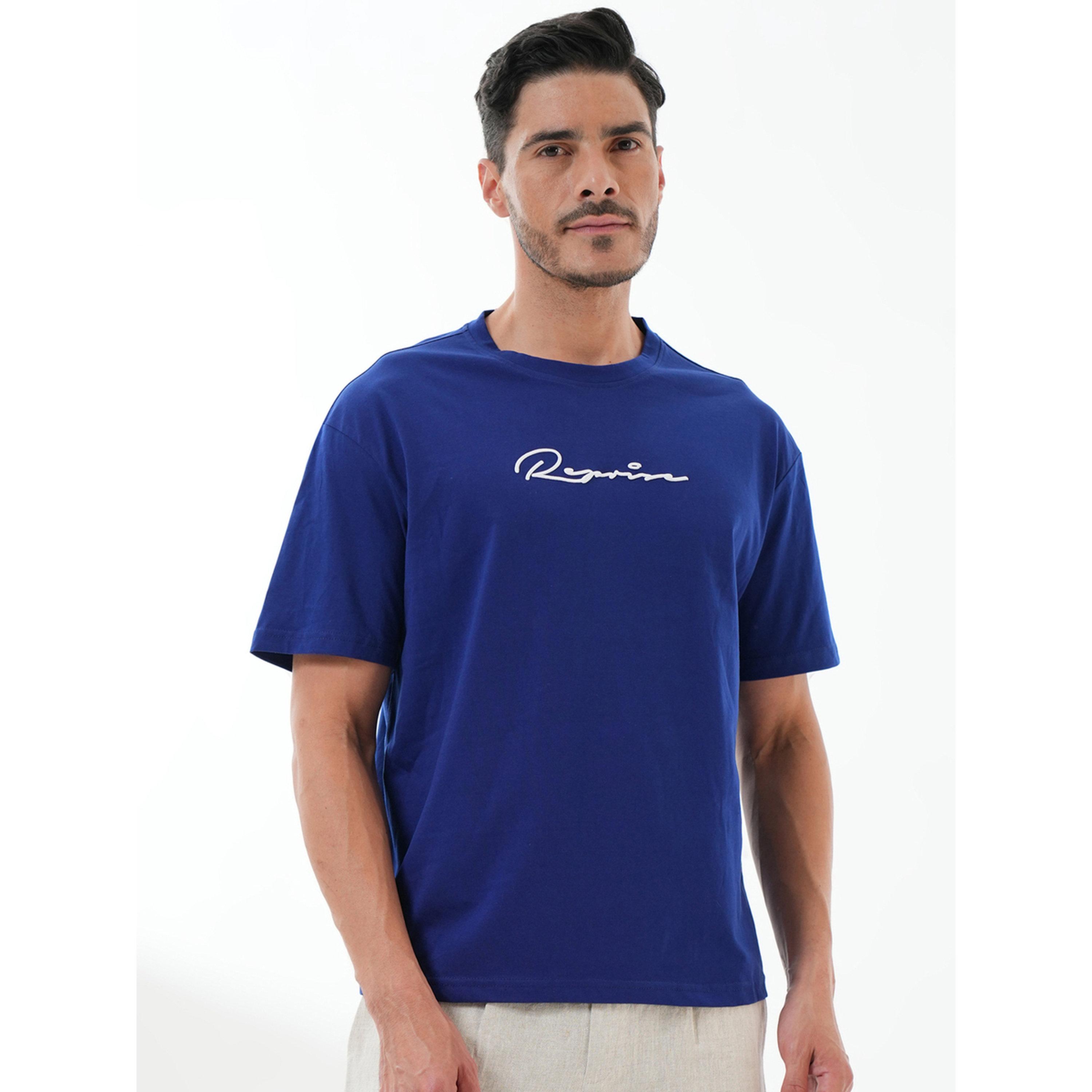 تيشيرت بأكمام قصيرة وياقة دائرية وطبعة رسومات باللون الأزرق-men-clothing-tshirtsandpolos-tshirts-image-1
