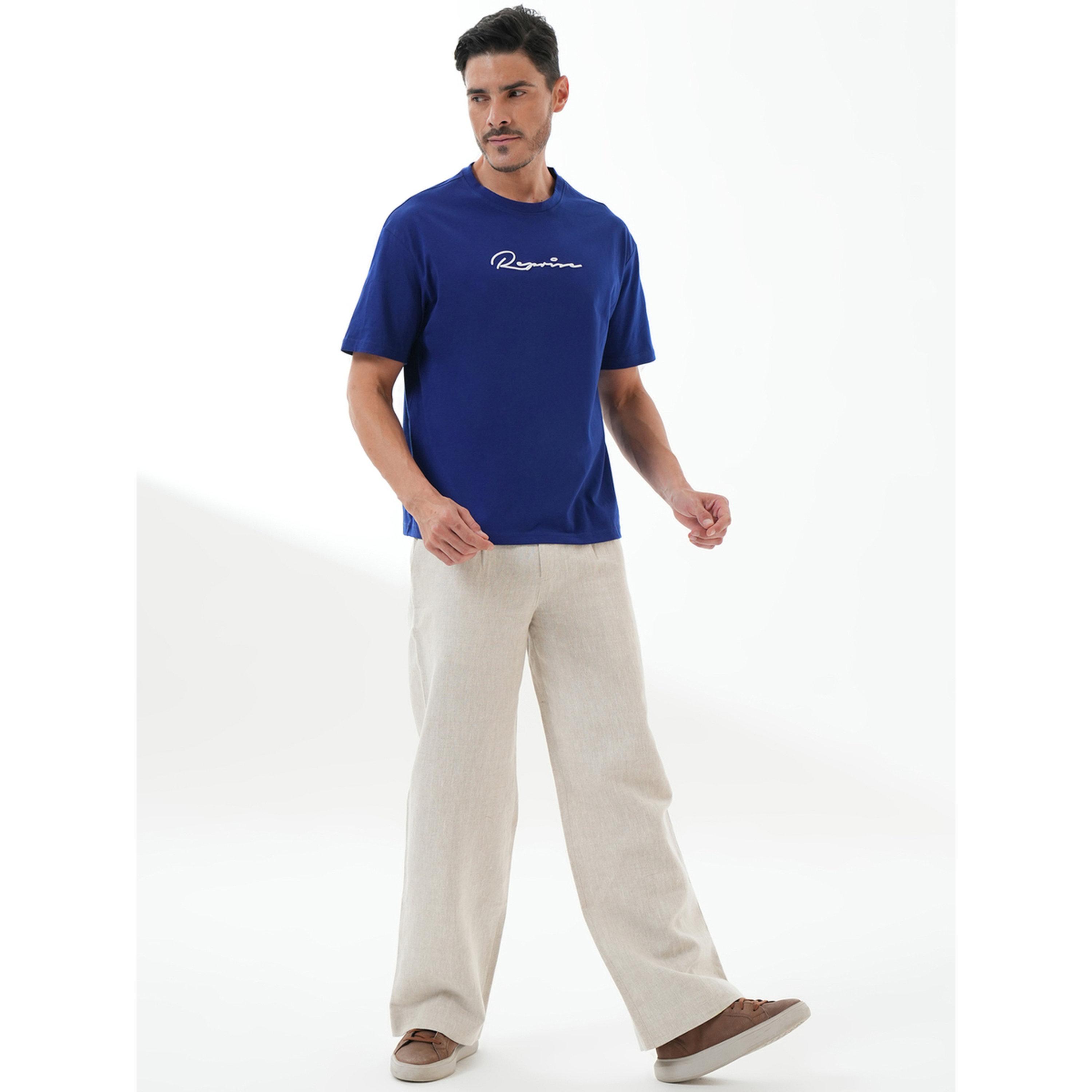 تيشيرت بأكمام قصيرة وياقة دائرية وطبعة رسومات باللون الأزرق-men-clothing-tshirtsandpolos-tshirts-image-2