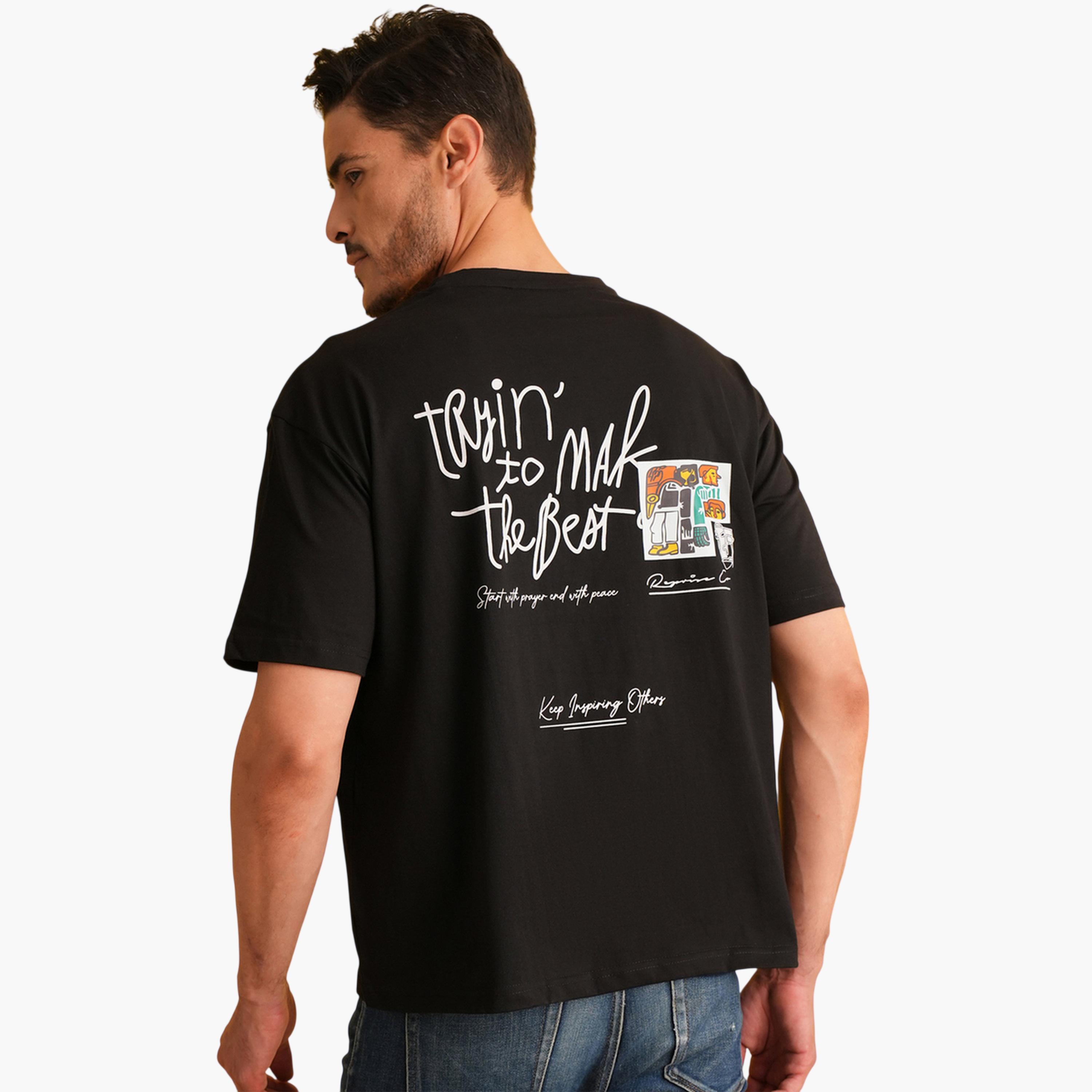 تيشيرت بأكمام قصيرة وياقة دائرية وطبعة رسومات باللون الأسود-men-clothing-tshirtsandpolos-tshirts-image-3