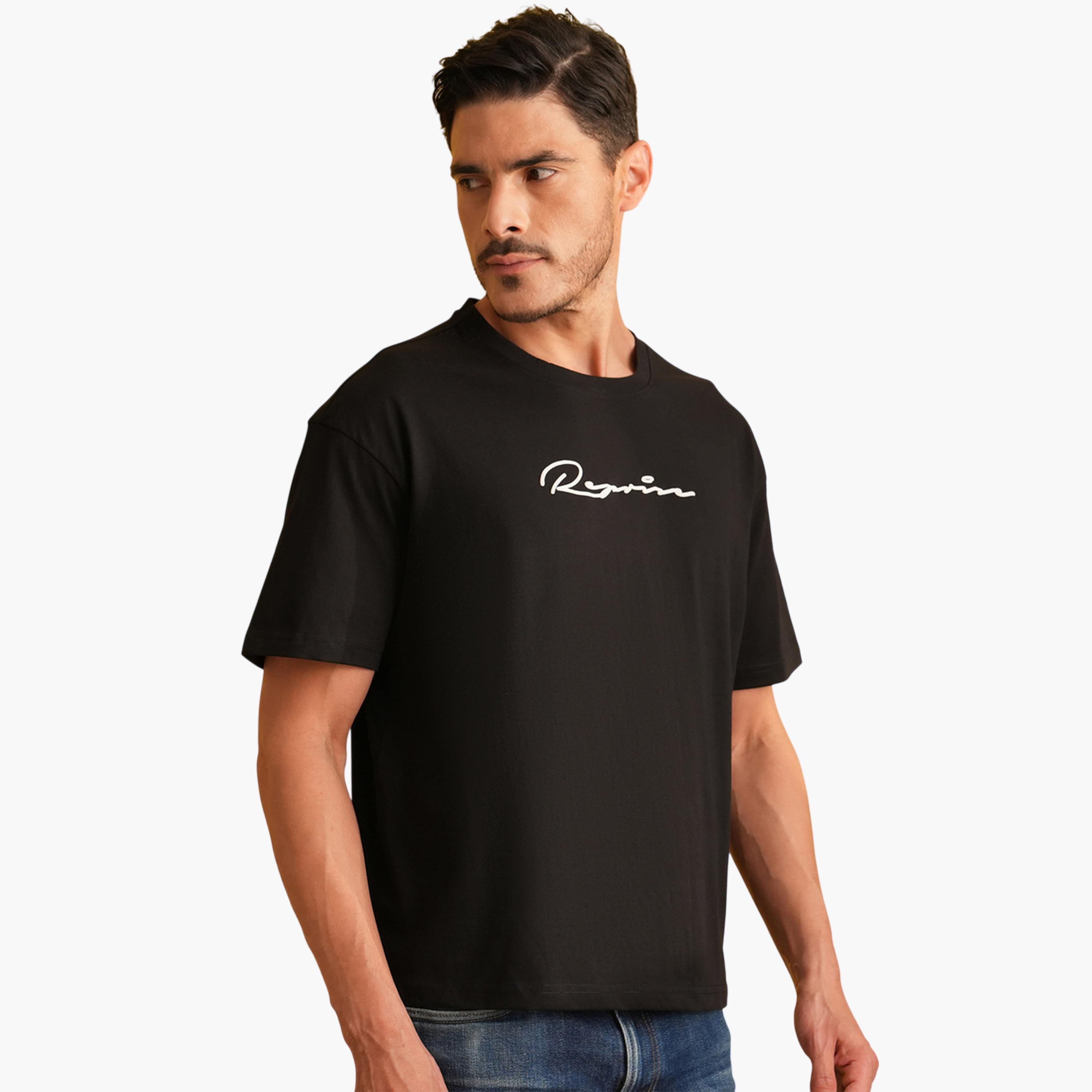 تيشيرت بأكمام قصيرة وياقة دائرية وطبعة رسومات باللون الأسود-men-clothing-tshirtsandpolos-tshirts-image-5