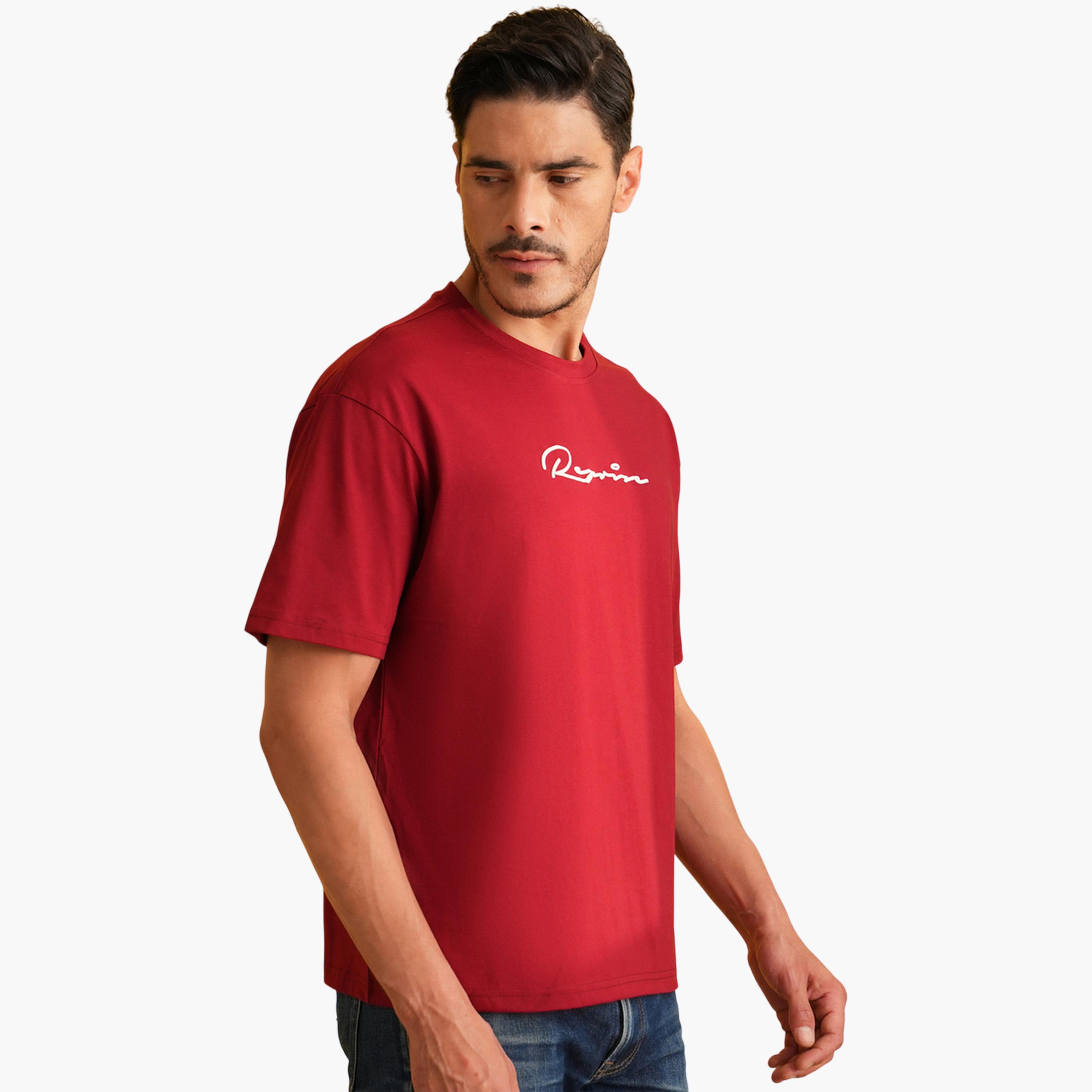 تيشيرت بأكمام قصيرة وياقة دائرية وطبعة رسومات باللون الأحمر-men-clothing-tshirtsandpolos-tshirts-image-4