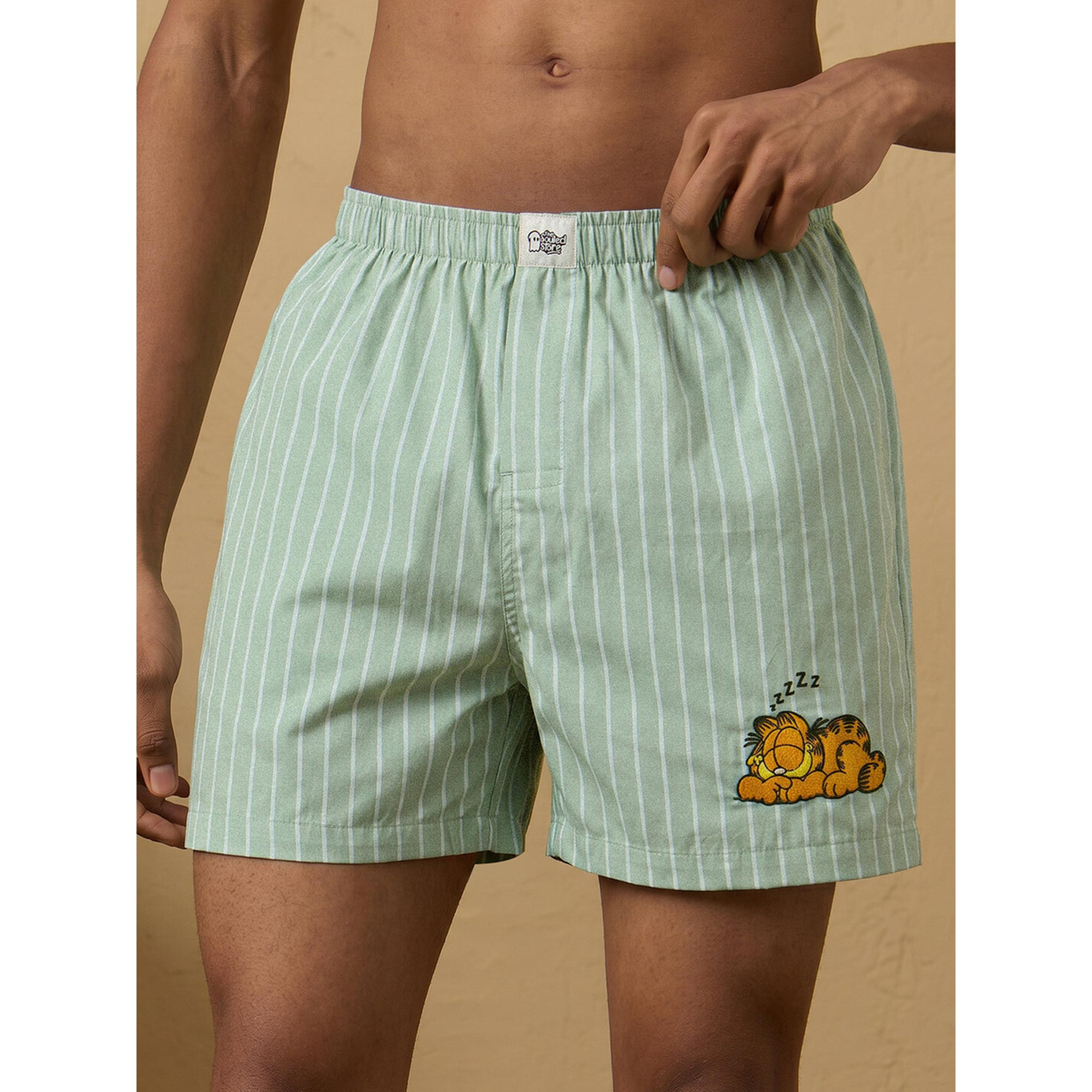 The Souled Store X Styli Men Green Striped Garfield Sleepy Boxers-men-clothing-innerwear-underwear-image-1