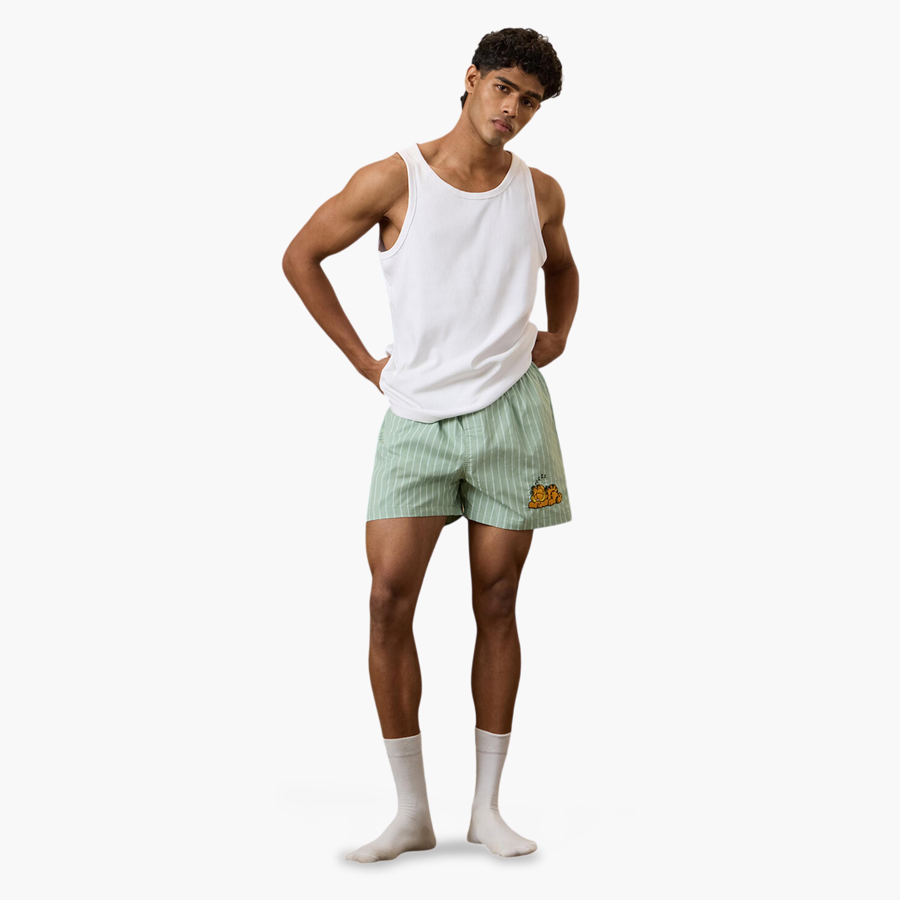 The Souled Store X Styli Men Green Striped Garfield Sleepy Boxers-men-clothing-innerwear-underwear-image-2