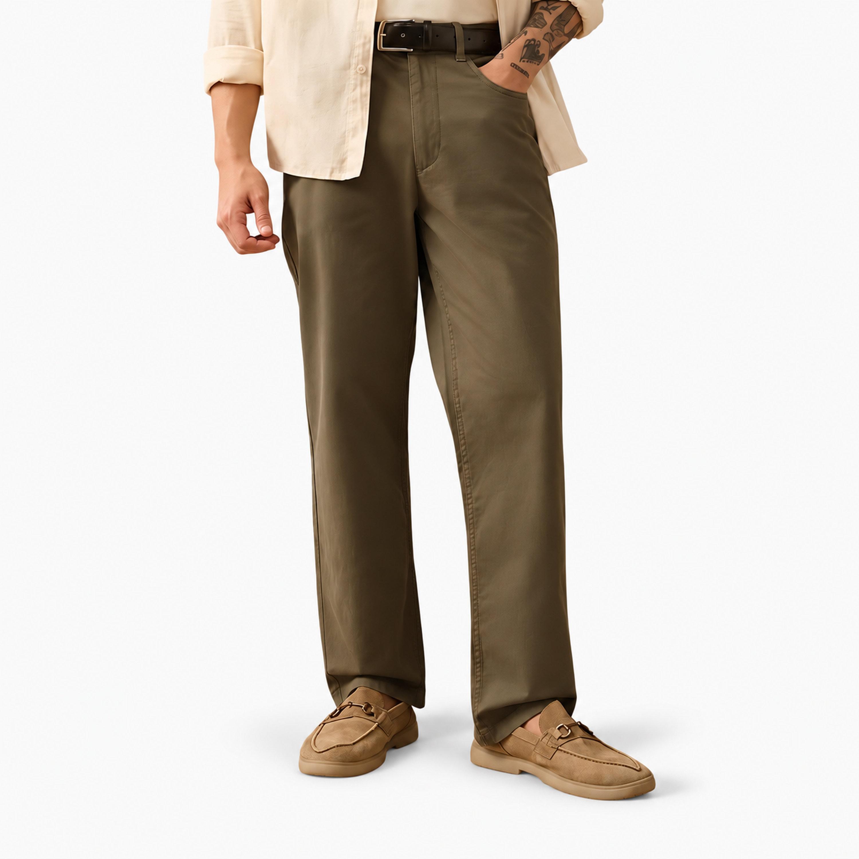 بنطال بقصة كلاسيكية للرجال باللون الكاكي-men-clothing-trousersandchinos-trousers-image-1