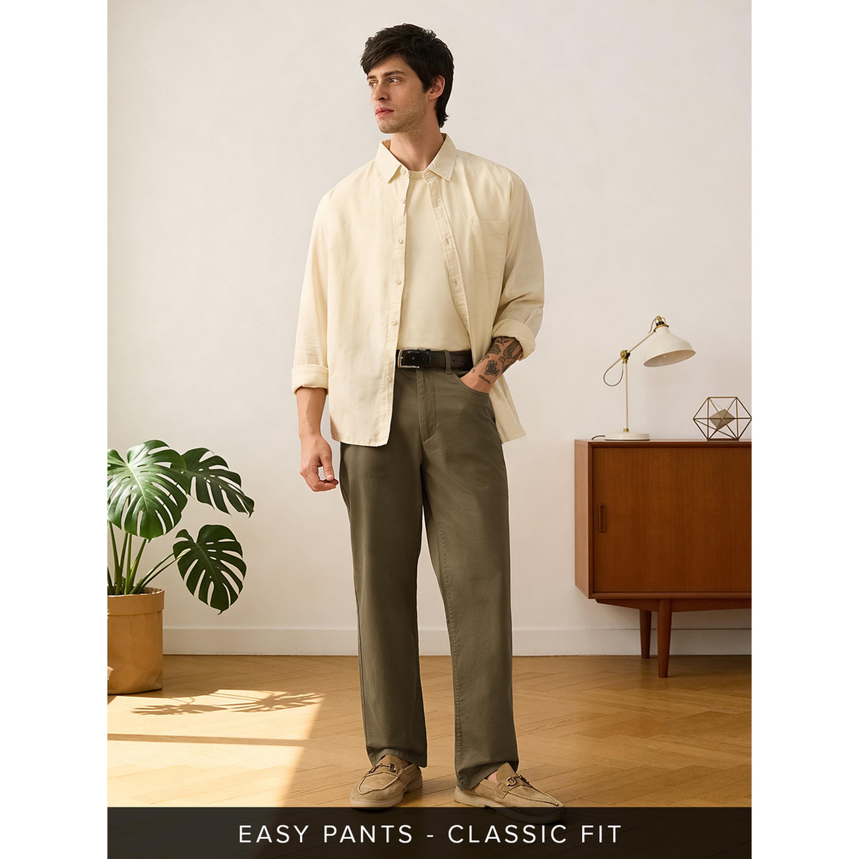 بنطال بقصة كلاسيكية للرجال باللون الكاكي-men-clothing-trousersandchinos-trousers-image-2