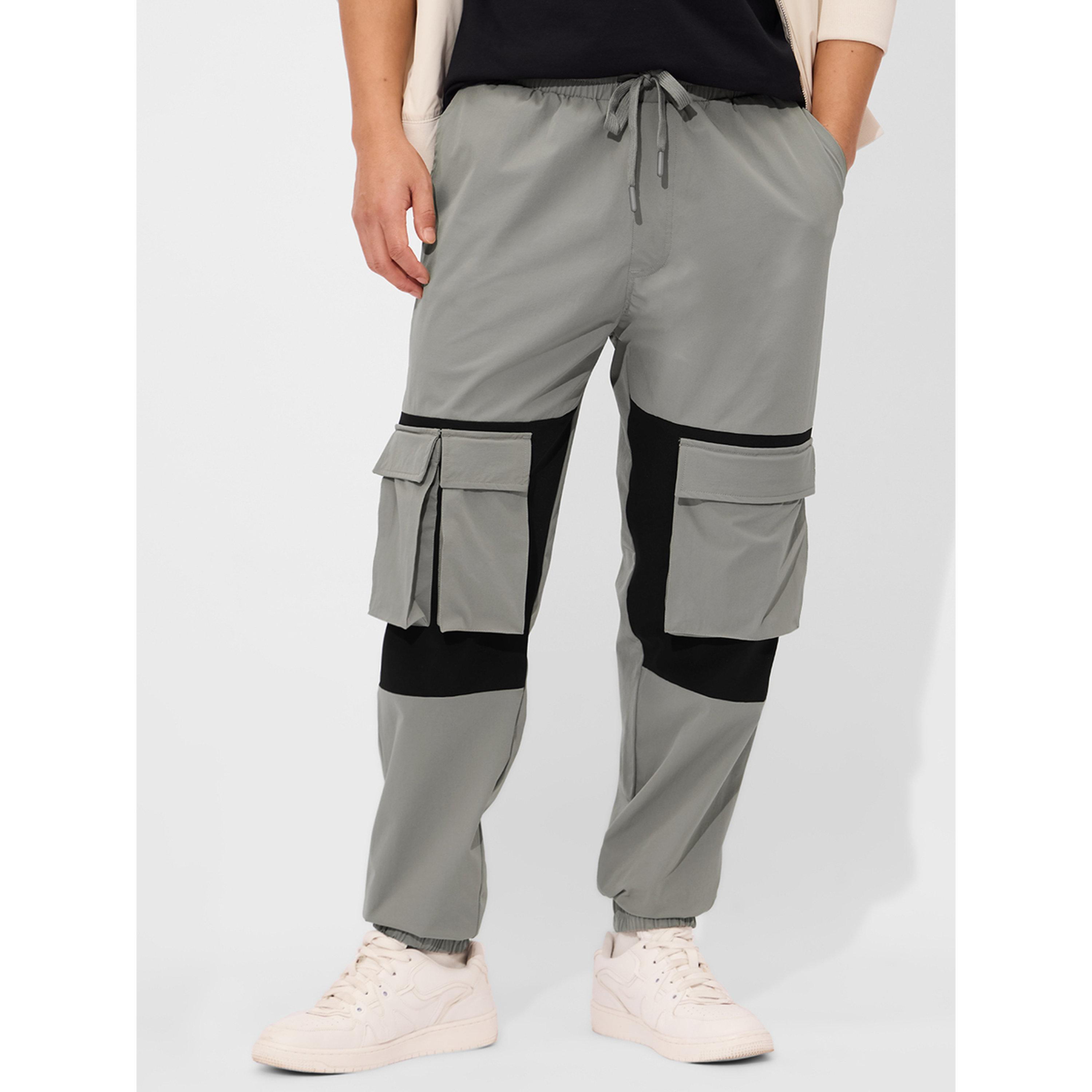 The Souled Store X Styli Grey Two-Tone Cargo Trousers-men-clothing-joggers-image-1