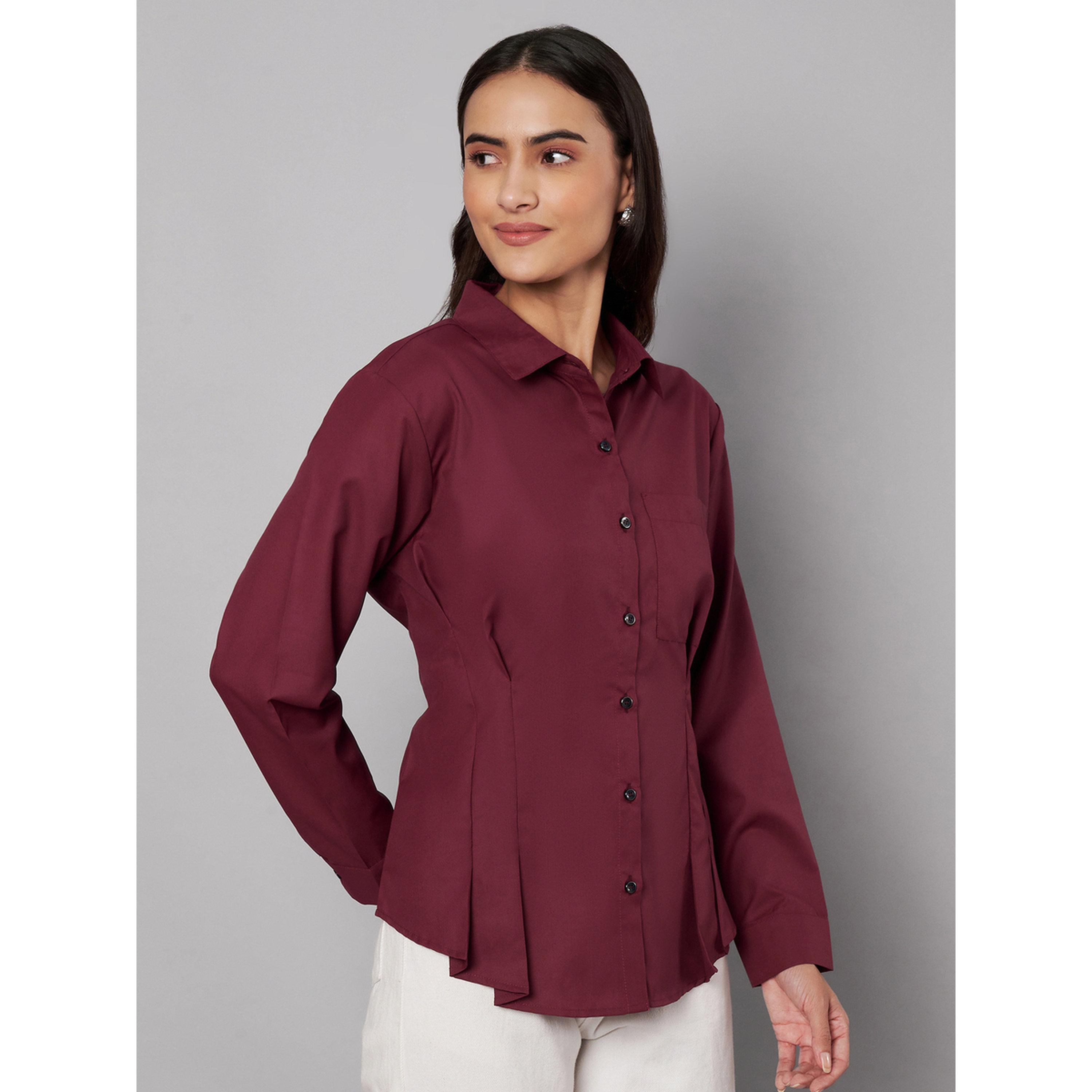 تاهفو × ستايلي - قميص بلون خمري بأكمام طويلة وقصة عادية-women-clothing-shirtsandblouses-shirts-image-1