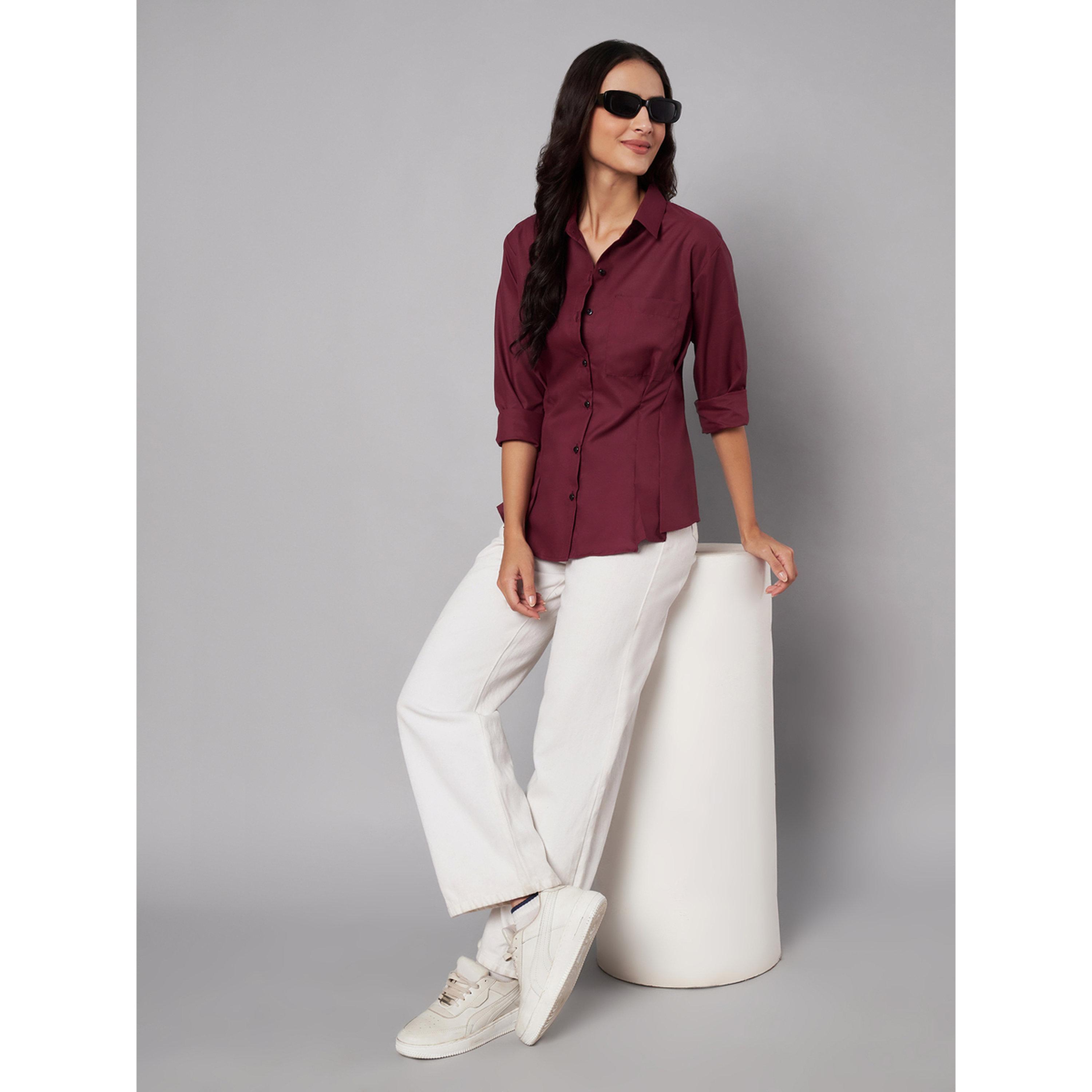 TAHVO X Styli Maroon Long Sleeve Regular Fit Shirt-women-clothing-shirtsandblouses-shirts-image-2