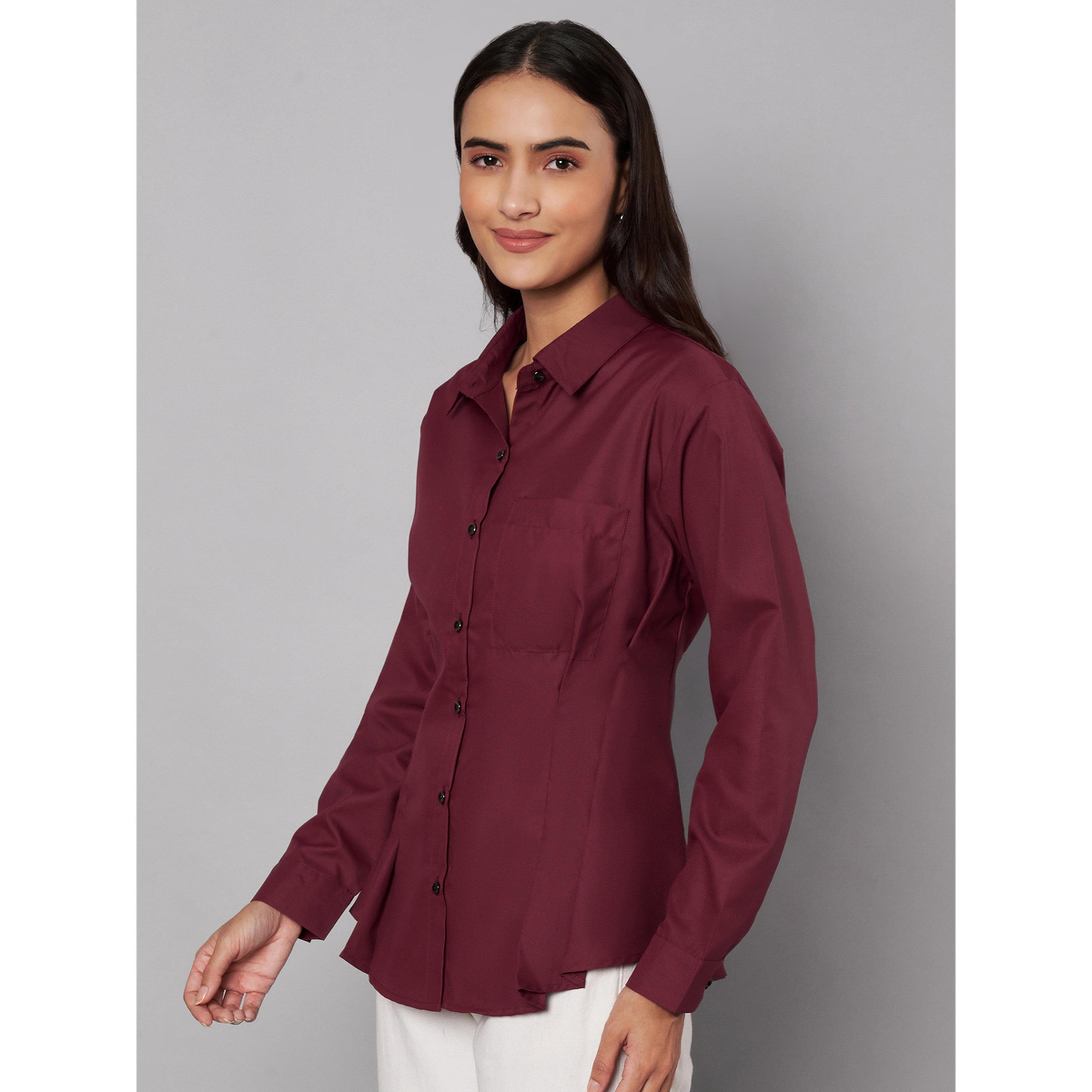 TAHVO X Styli Maroon Long Sleeve Regular Fit Shirt-women-clothing-shirtsandblouses-shirts-image-3
