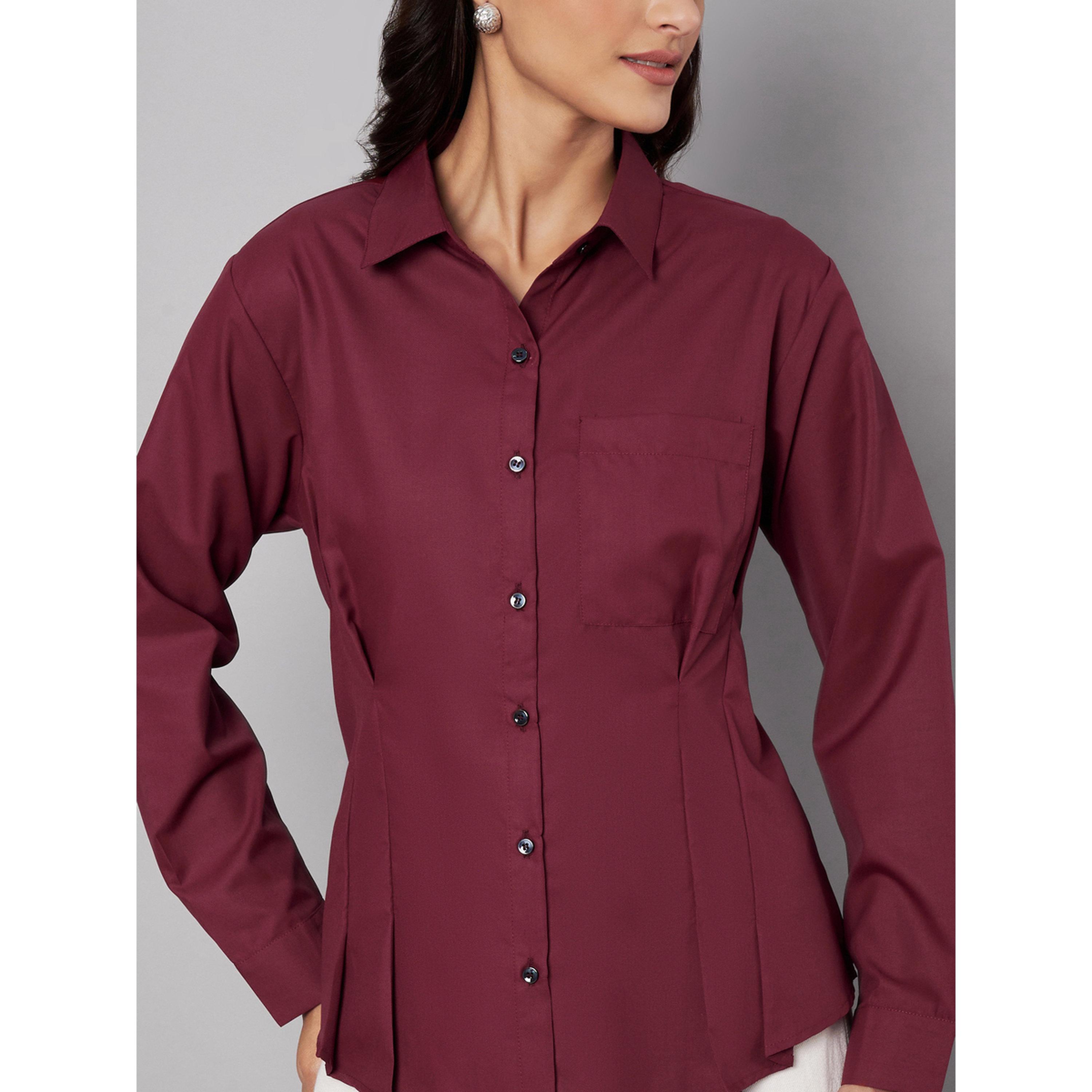 TAHVO X Styli Maroon Long Sleeve Regular Fit Shirt-women-clothing-shirtsandblouses-shirts-image-5