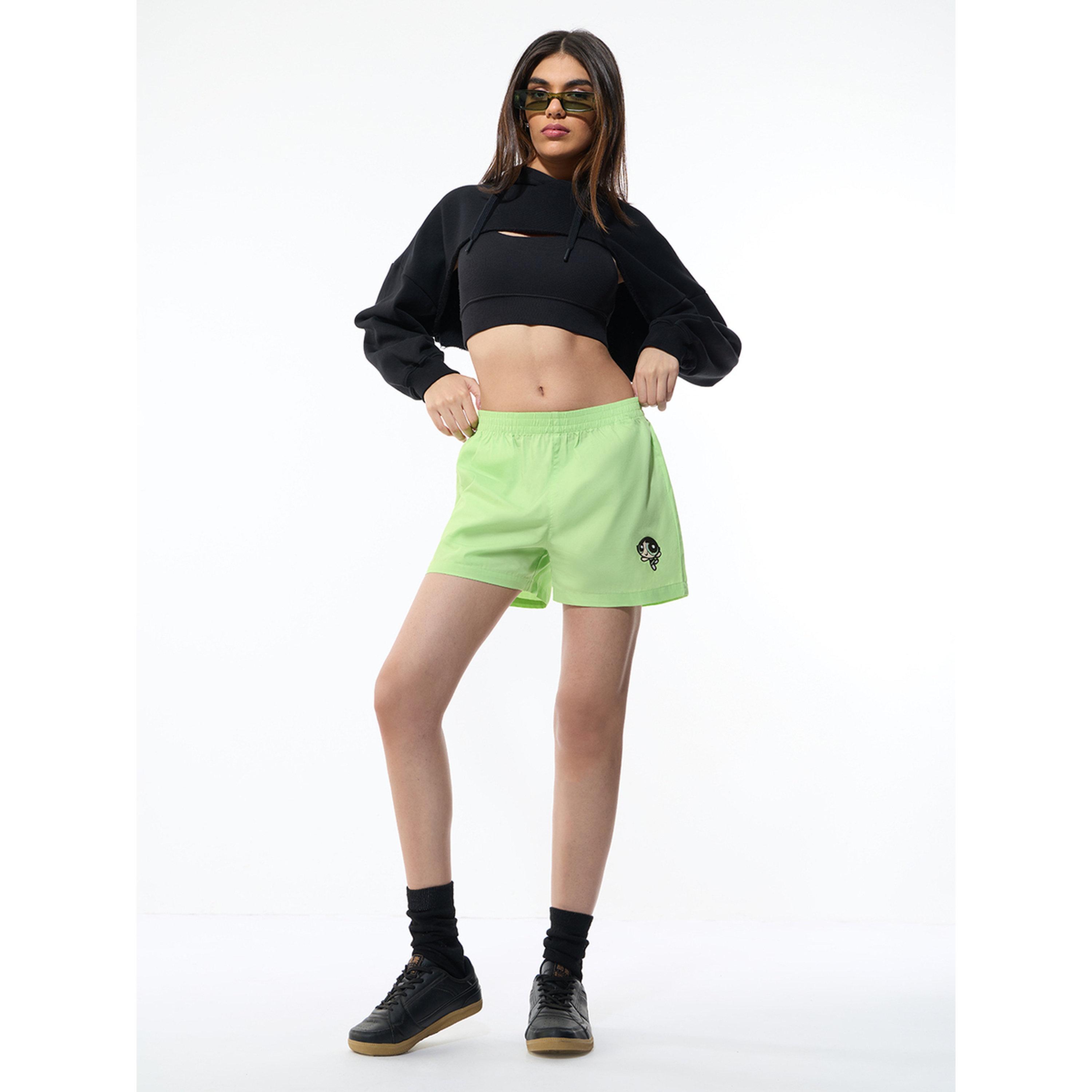 شورت أخضر نيون بطبعة باور بوف غيرلز-women-clothing-shorts-image-2
