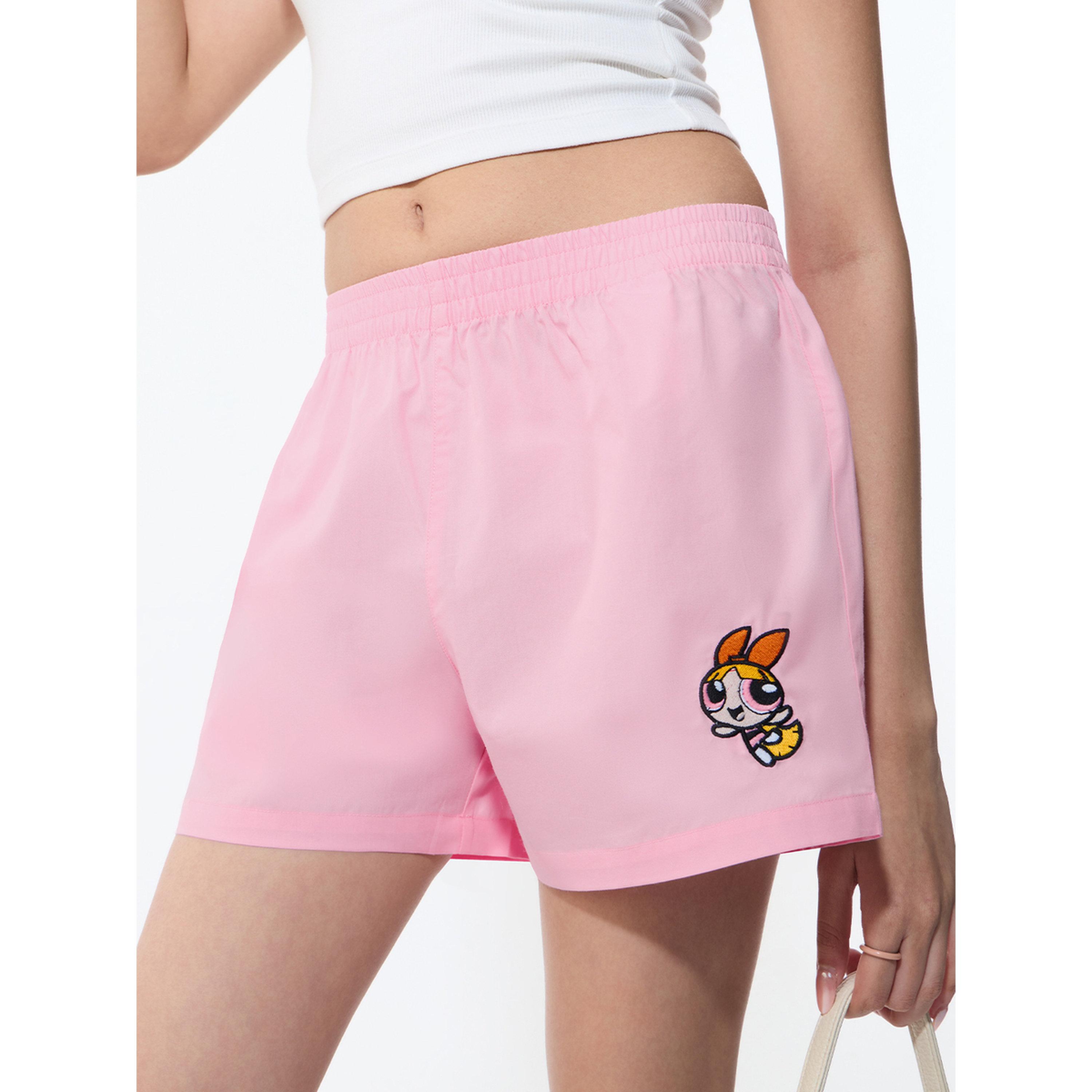 شورت كاجوال وردي سادة بتطريز باور بوف غيرلز-women-clothing-shorts-image-1