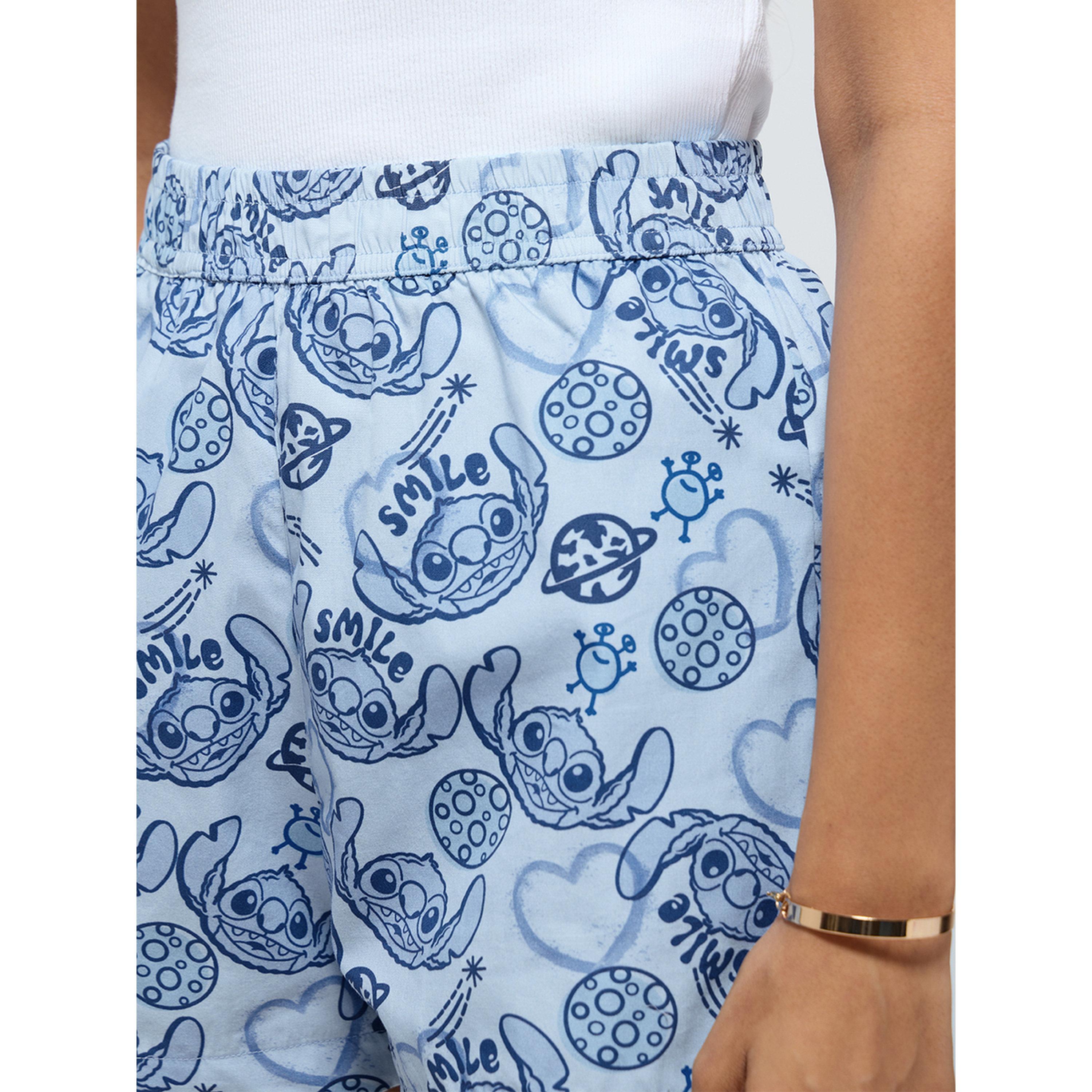 شورت كاجوال أزرق بطبعة ستيتش-women-clothing-shorts-image-4