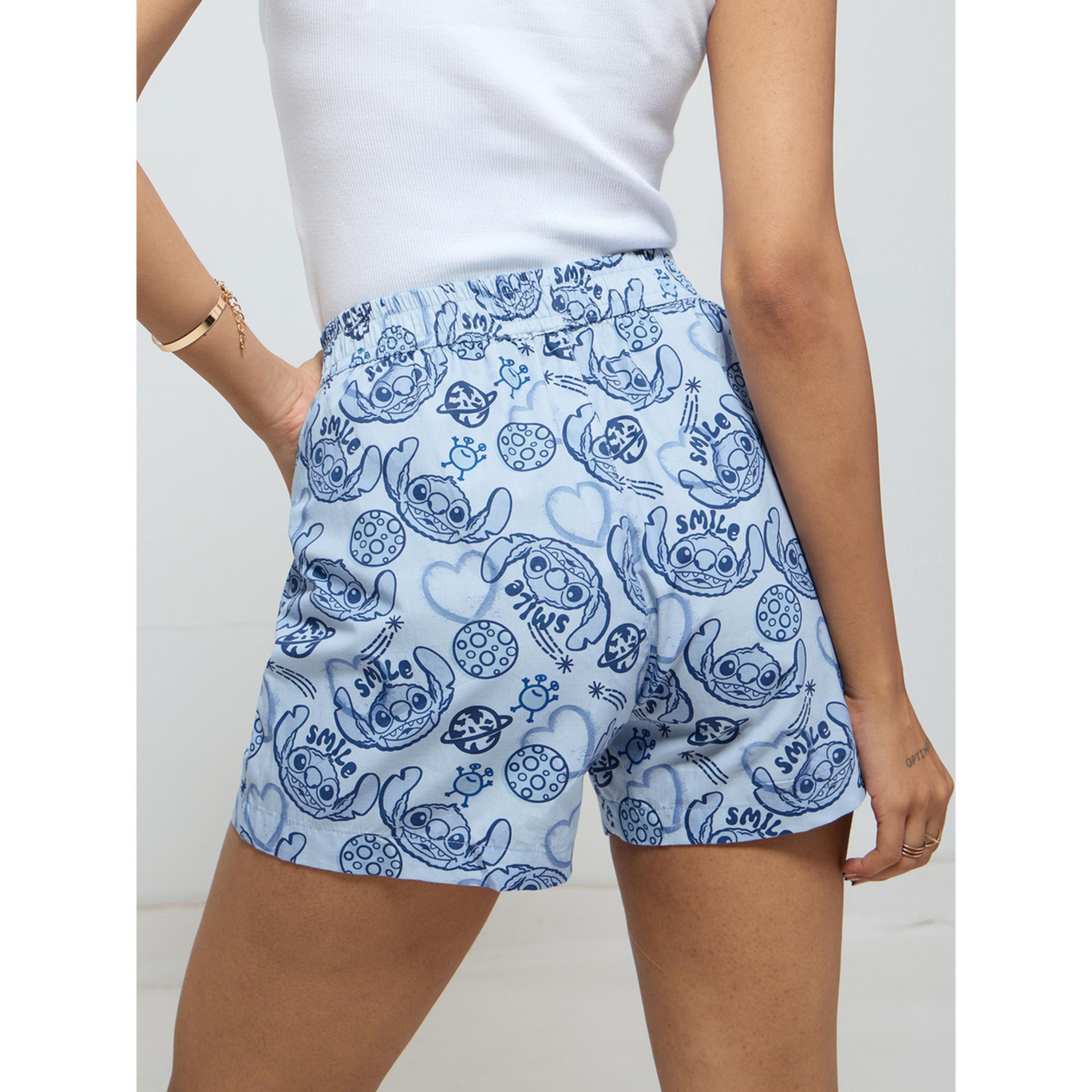 شورت كاجوال أزرق بطبعة ستيتش-women-clothing-shorts-image-5