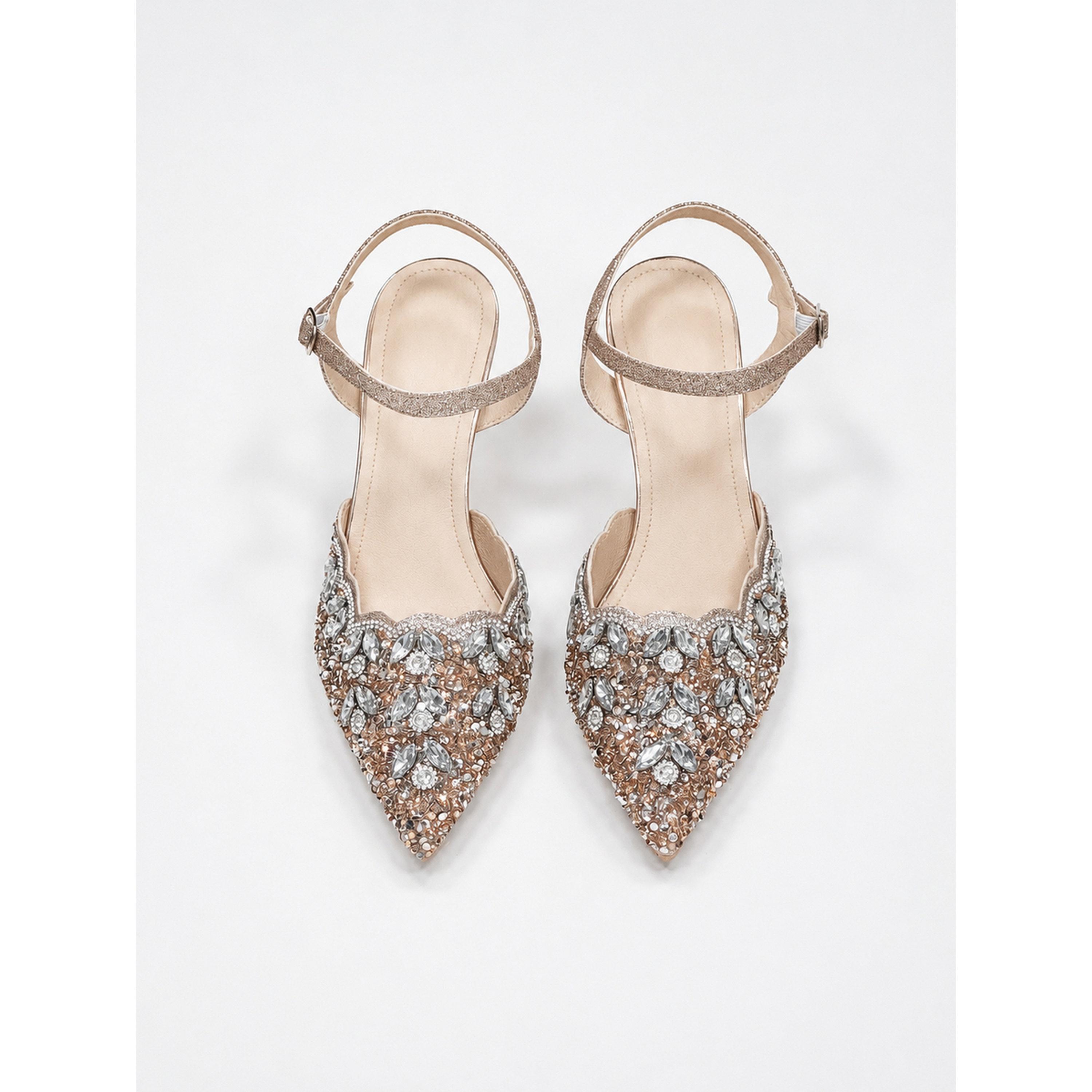 Take Two Beige Rhinestone Embellished High Heel Sandals with Ankle Strap-women-shoes-heels-image-4