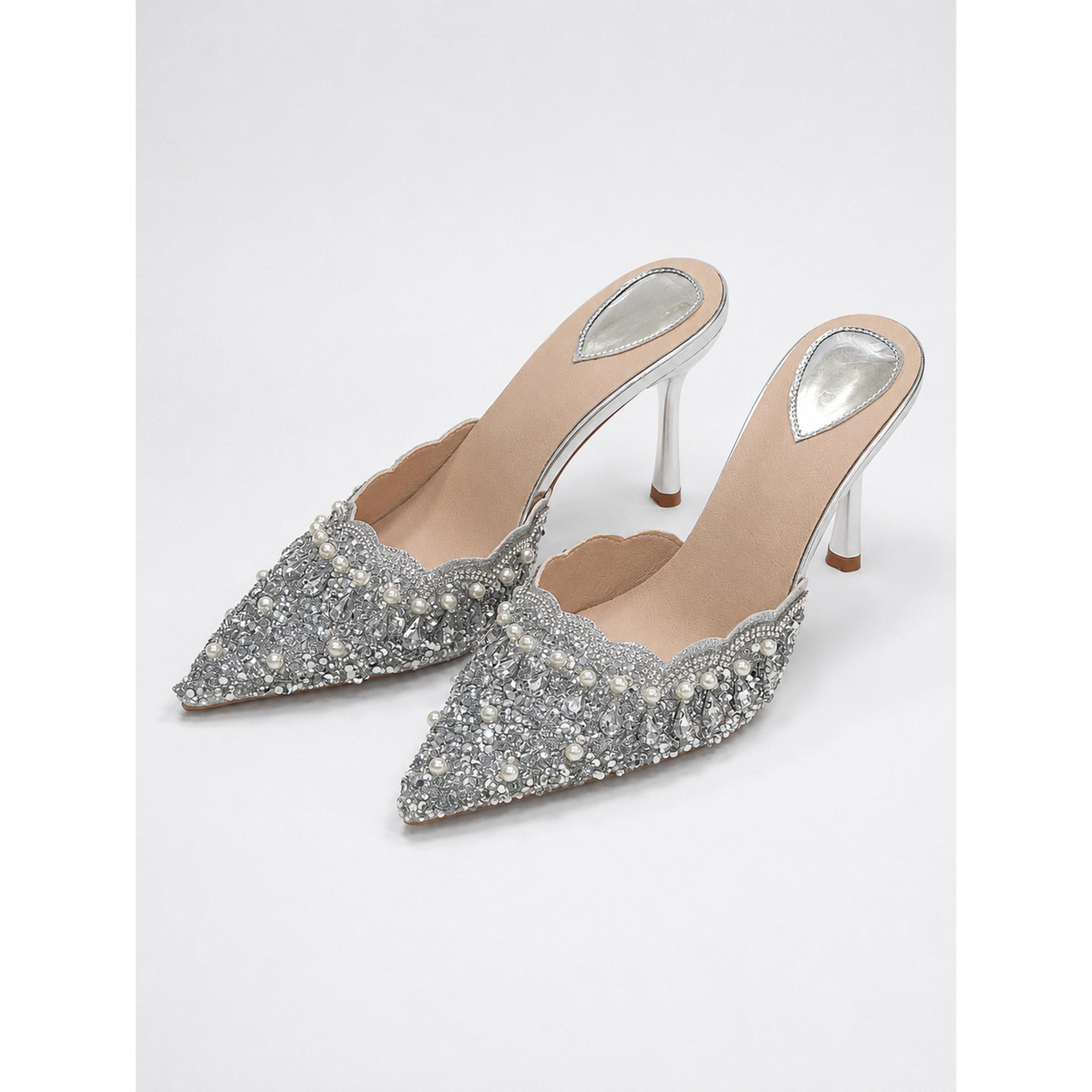 Take Two Silver Embellished Pointed Toe High Heel Sandals-women-shoes-heels-image-1