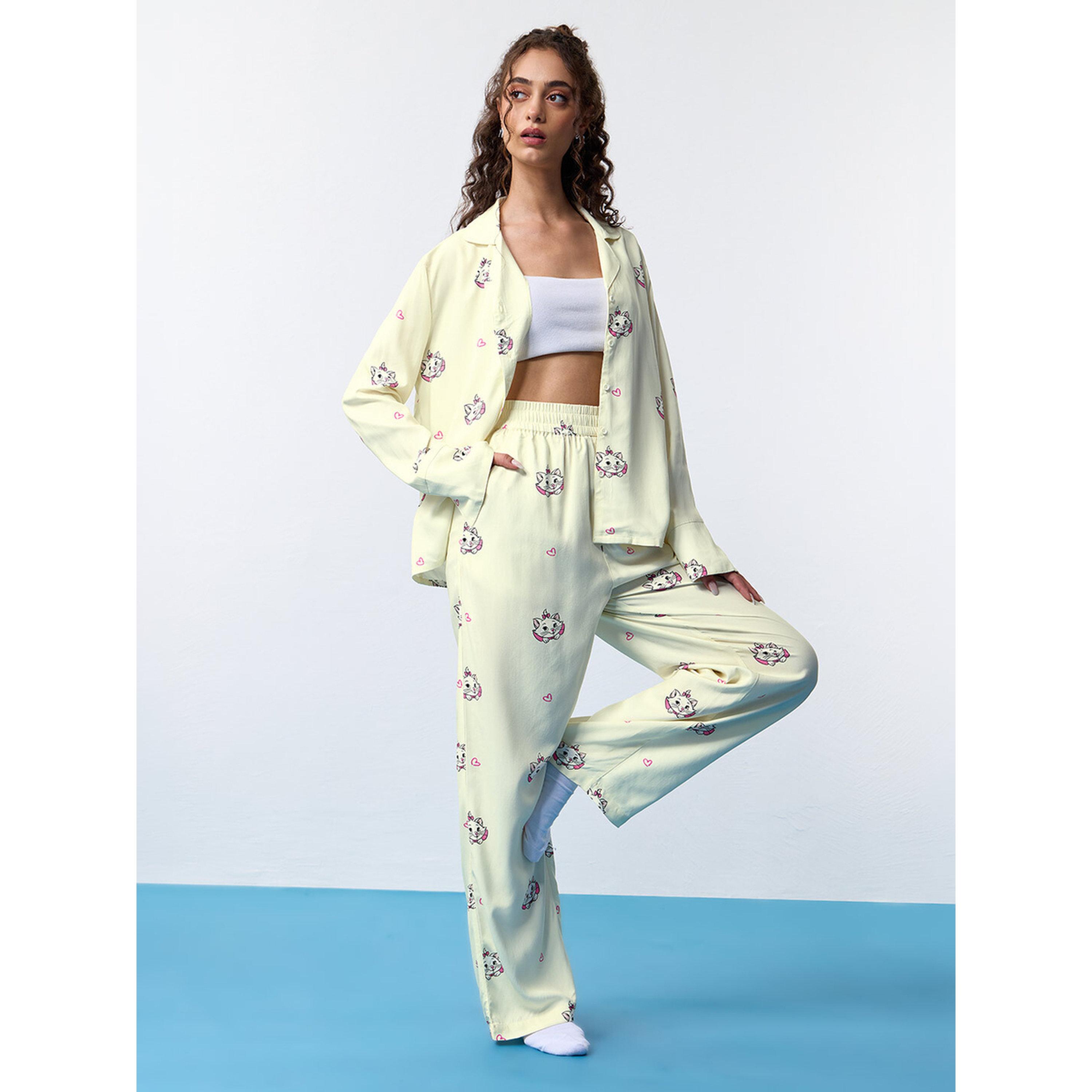 The Souled Store X Styli Yellow Aristocats Print Wide-Leg Trousers-women-clothing-joggers-image-2
