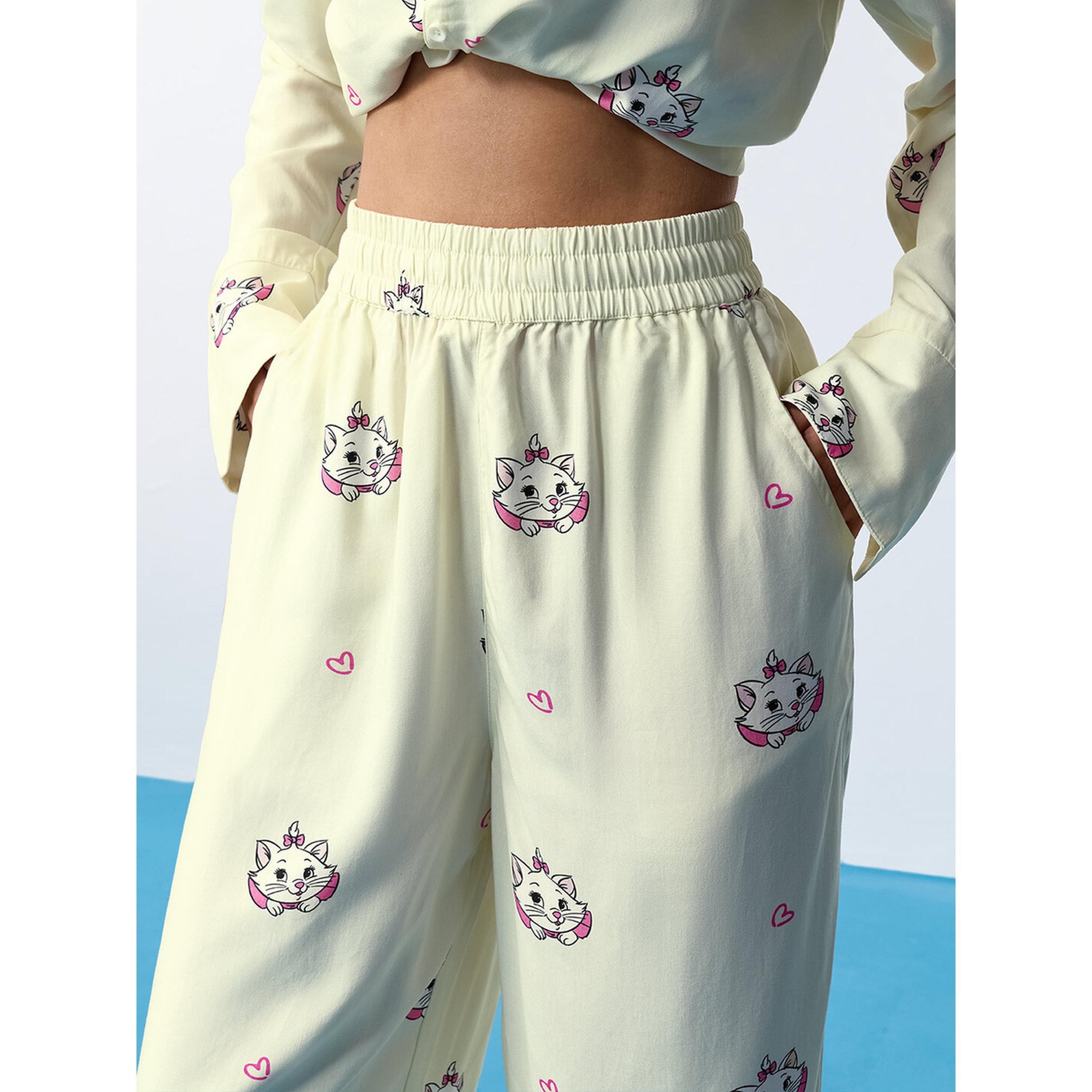 The Souled Store X Styli Yellow Aristocats Print Wide-Leg Trousers-women-clothing-joggers-image-3