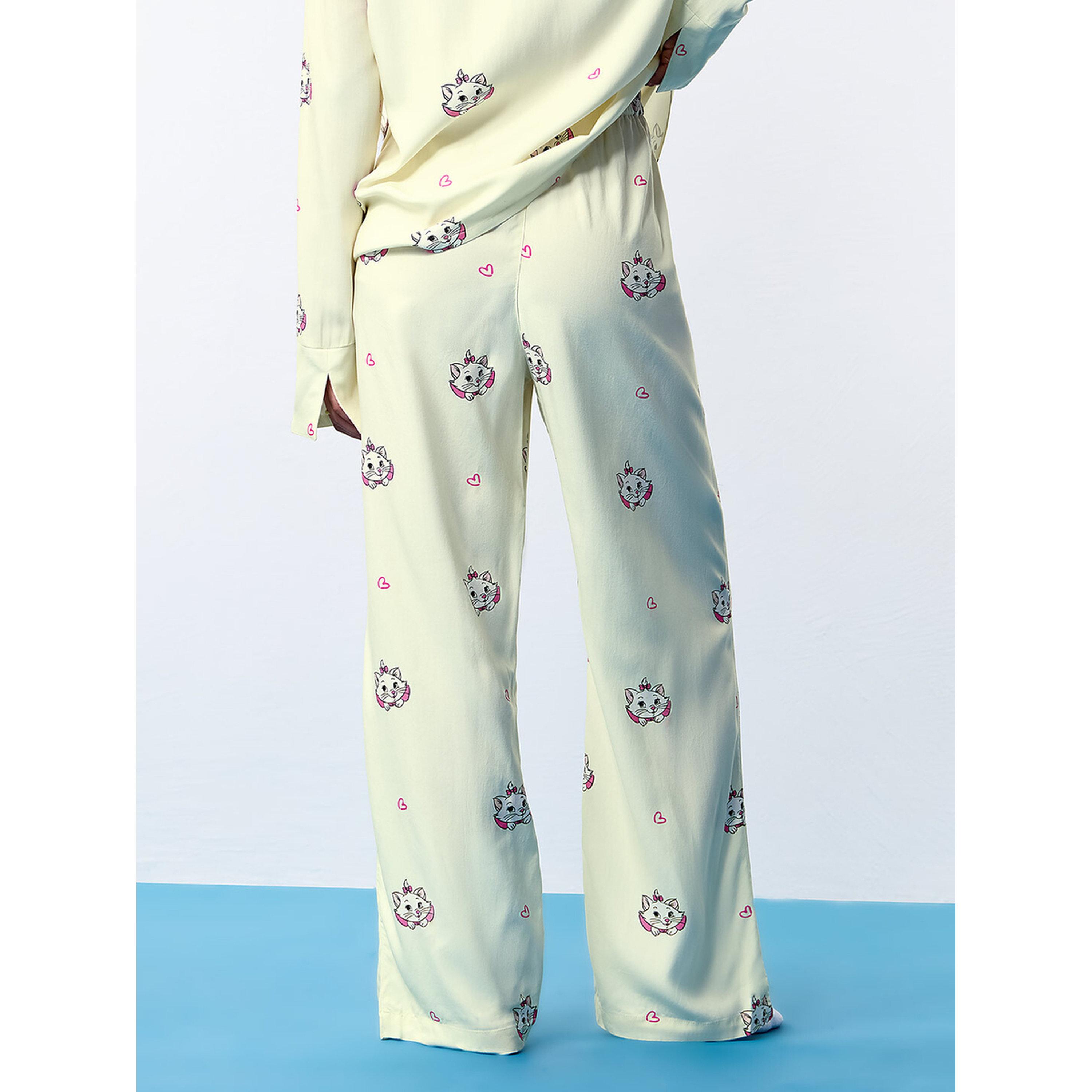The Souled Store X Styli Yellow Aristocats Print Wide-Leg Trousers-women-clothing-joggers-image-4