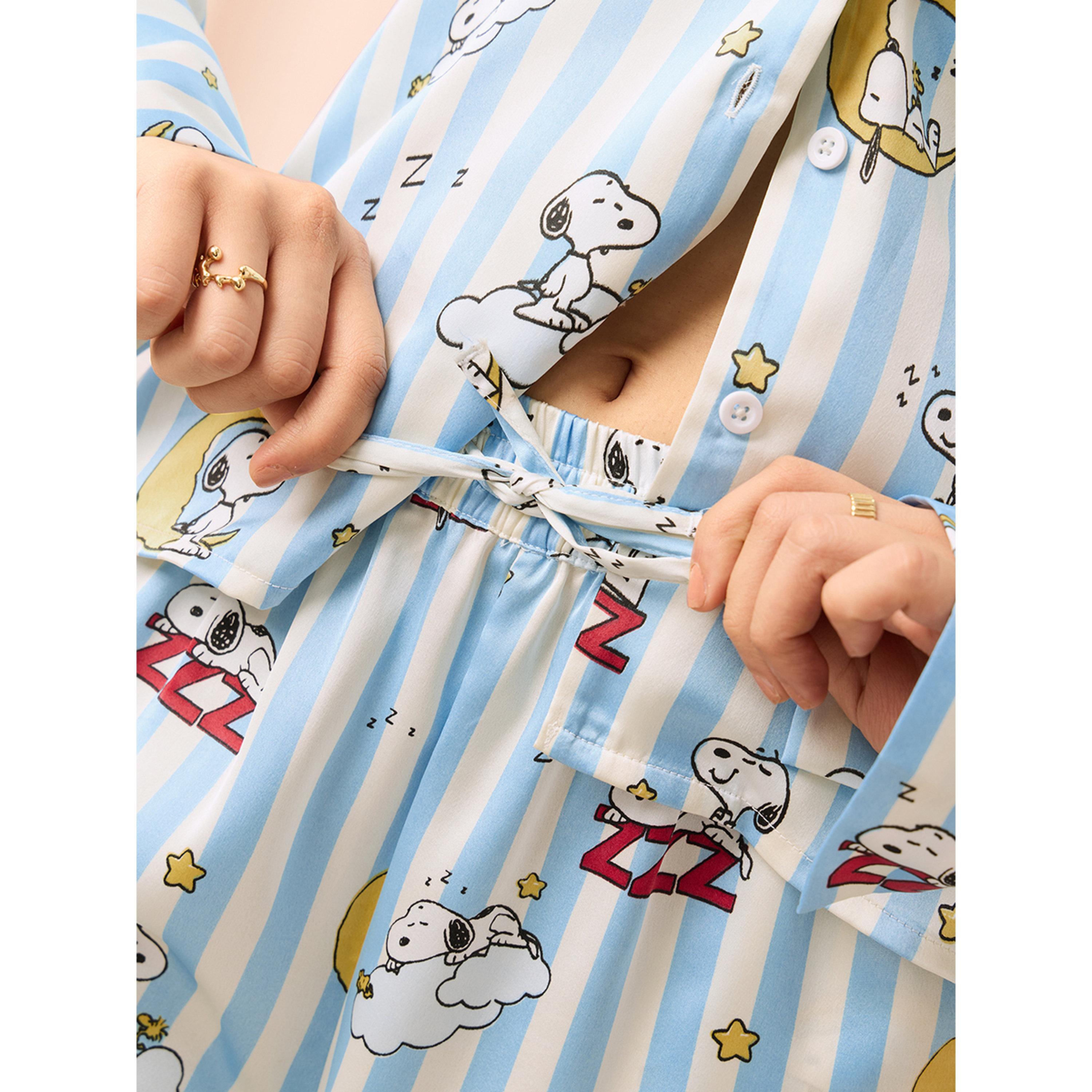 The Souled Store X Styli Blue Striped Snoopy Satin Pajama Bottoms-women-clothing-joggers-image-5