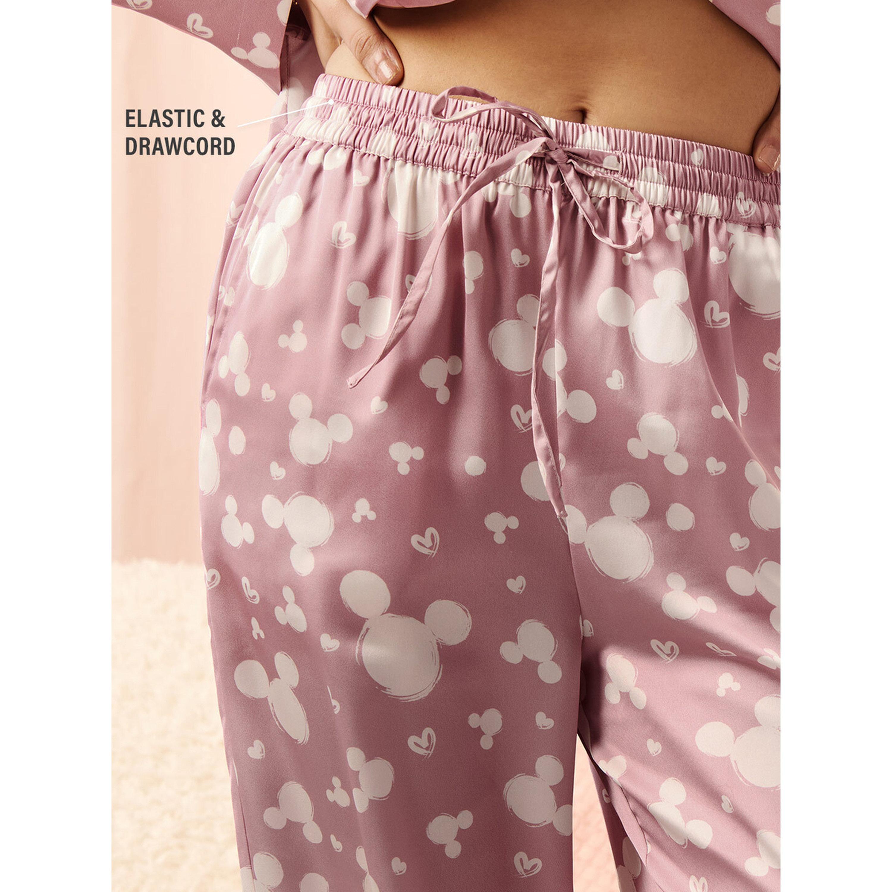 The Souled Store X Styli Purple Satin Mickey Mouse Print Pajama Trousers-women-clothing-joggers-image-3