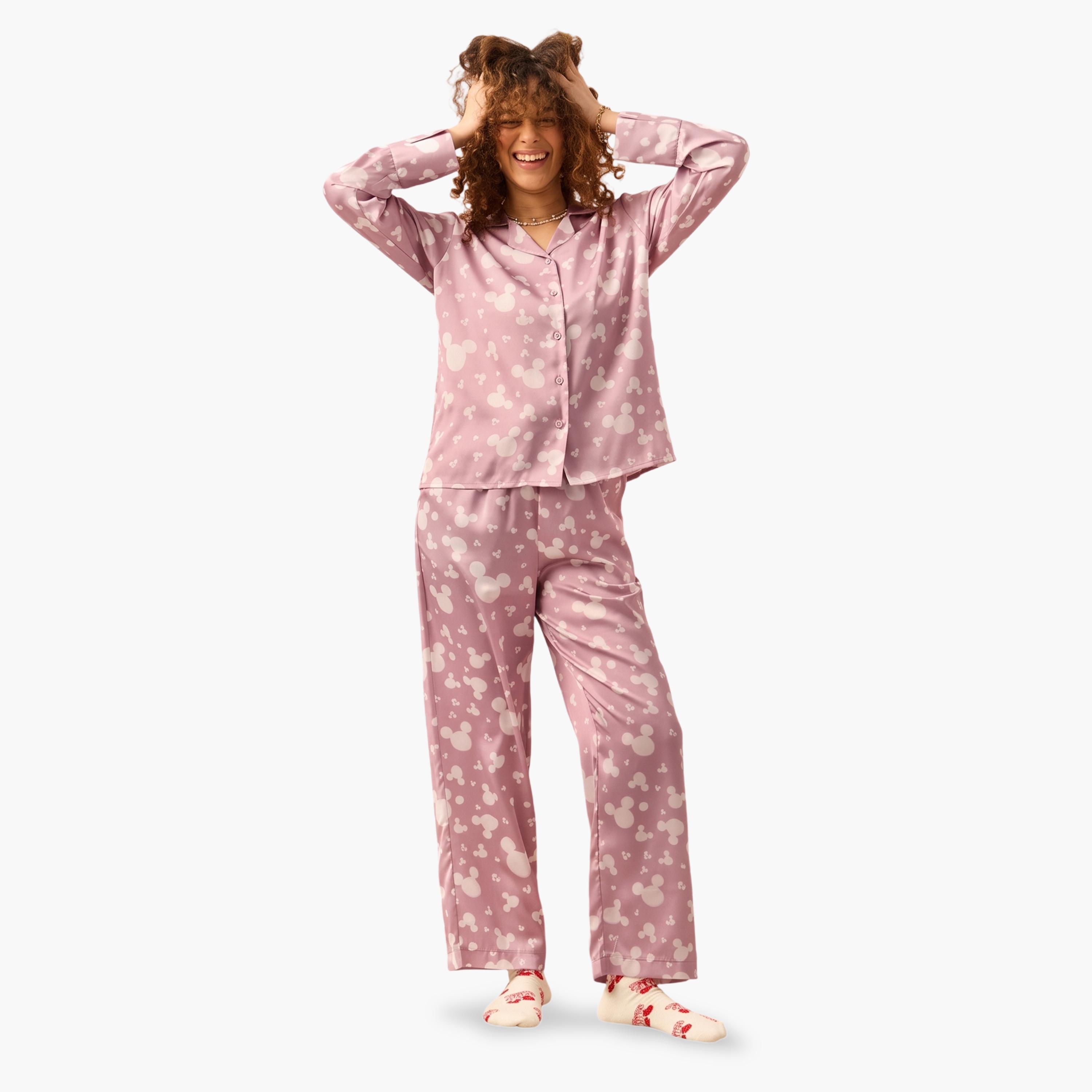 The Souled Store X Styli Purple Satin Mickey Mouse Print Pajama Trousers-women-clothing-joggers-image-4