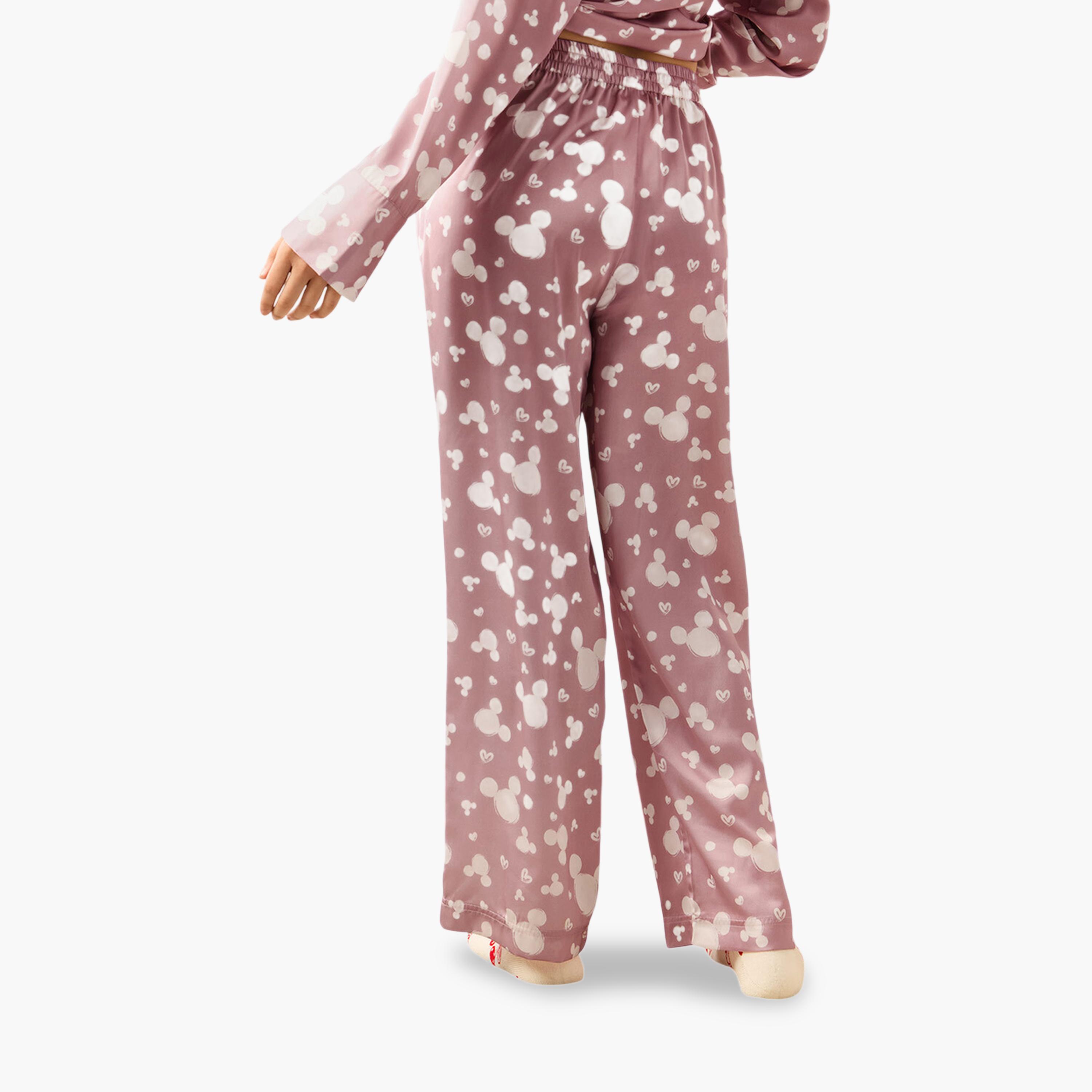 The Souled Store X Styli Purple Satin Mickey Mouse Print Pajama Trousers-women-clothing-joggers-image-5