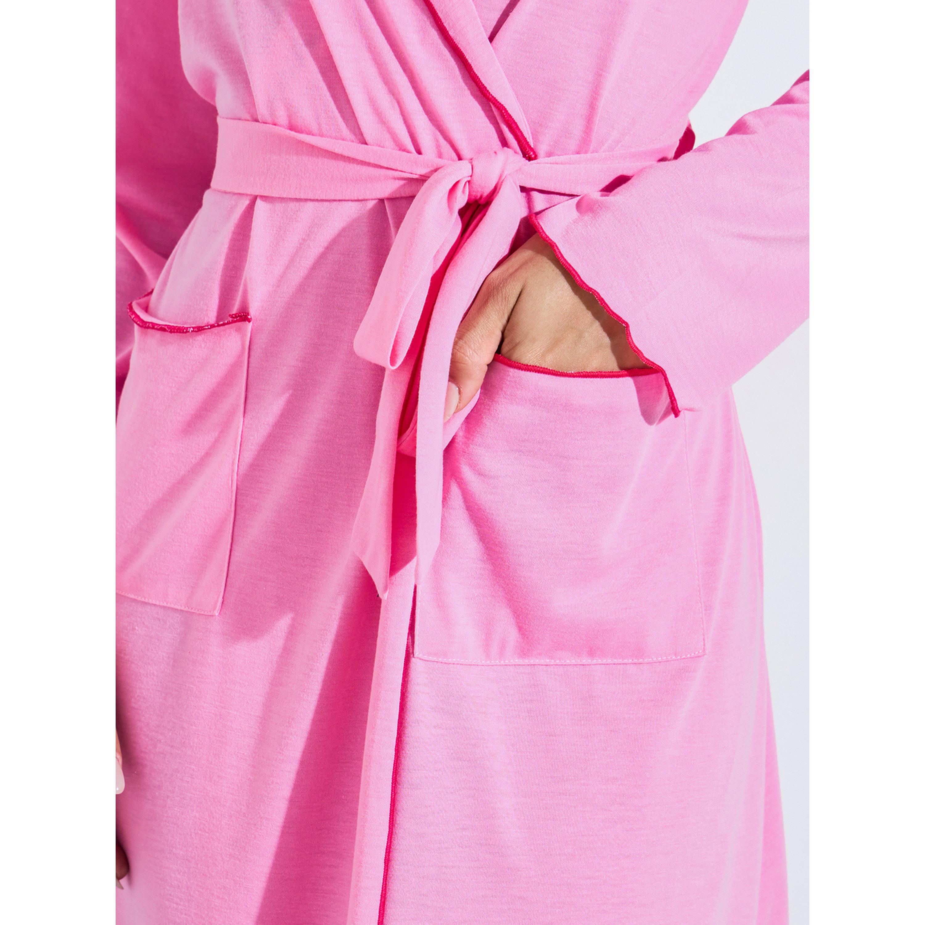 روب محبوك برباط خصر وجيوب سادة باللون الوردي-women-clothing-nightwear-robes-image-4