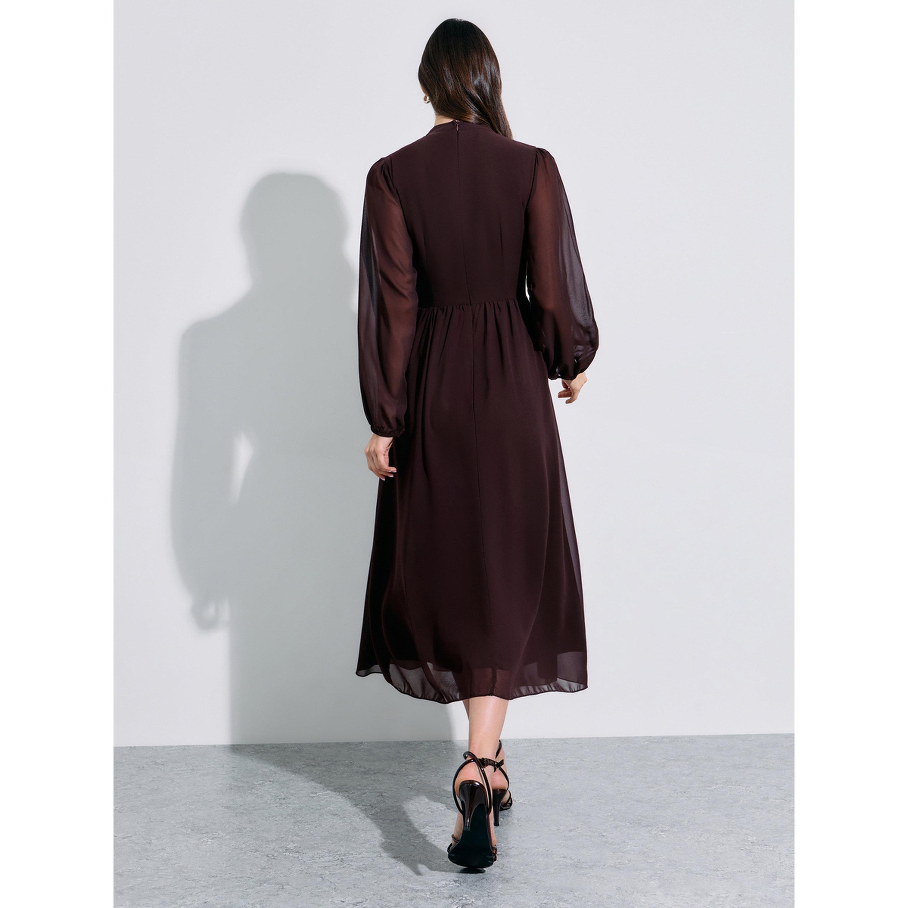 Styli Brown Rhinestone Embellished Chiffon A-Line Maxi Dress-women-clothing-dresses-image-3