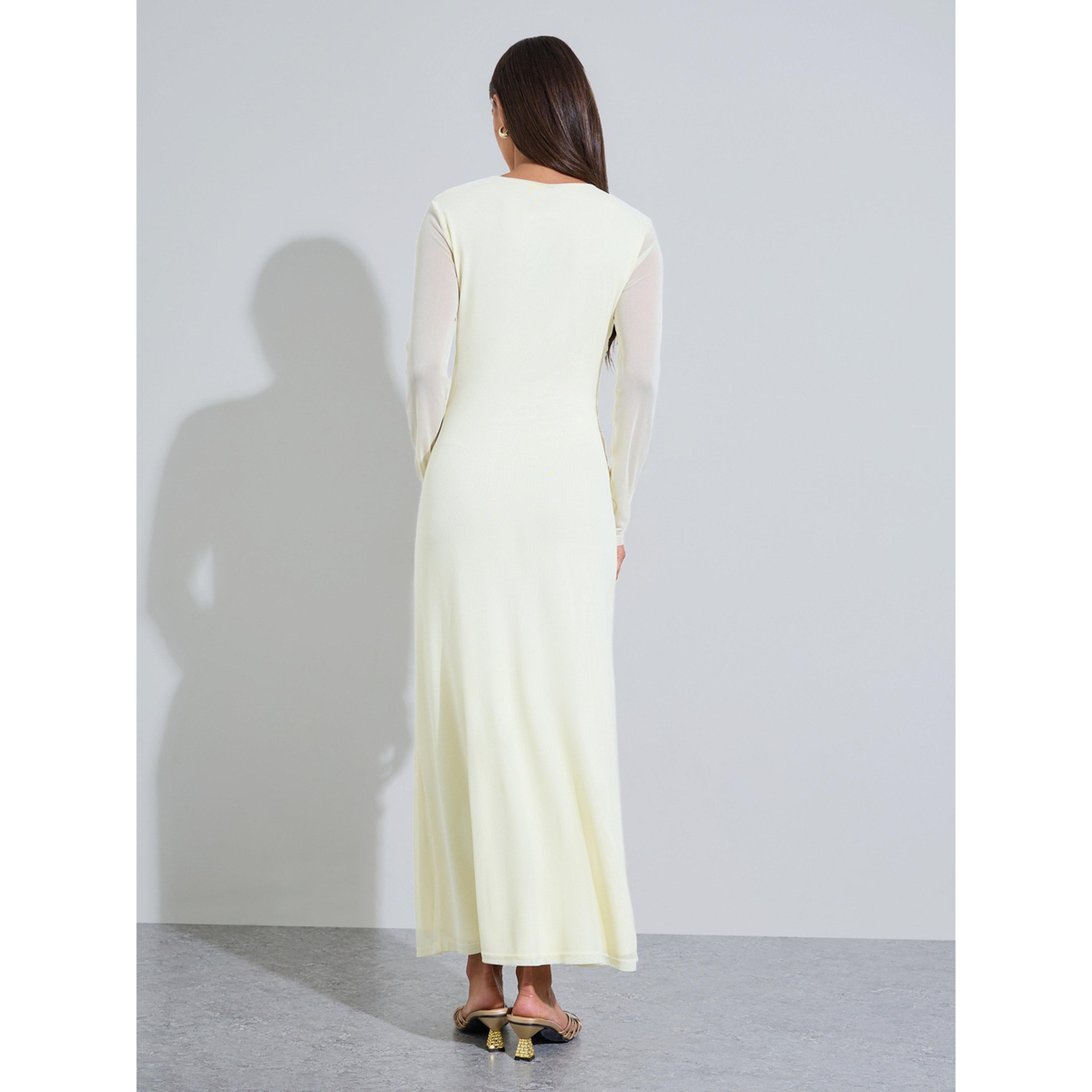 Styli Yellow Solid Side Ruched Detail Mech Maxi Dress-women-clothing-dresses-image-3