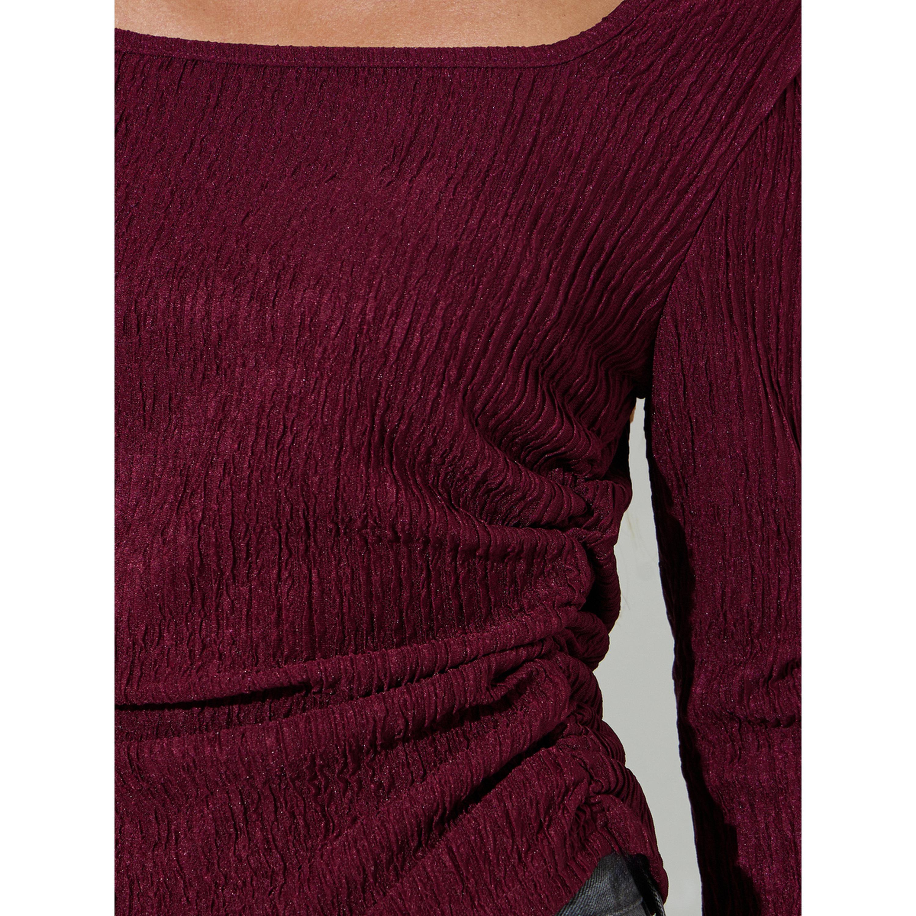 Styli Burgundy Textured Square Neck Long Sleeves Top-women-clothing-shirtsandblouses-blouses-image-4