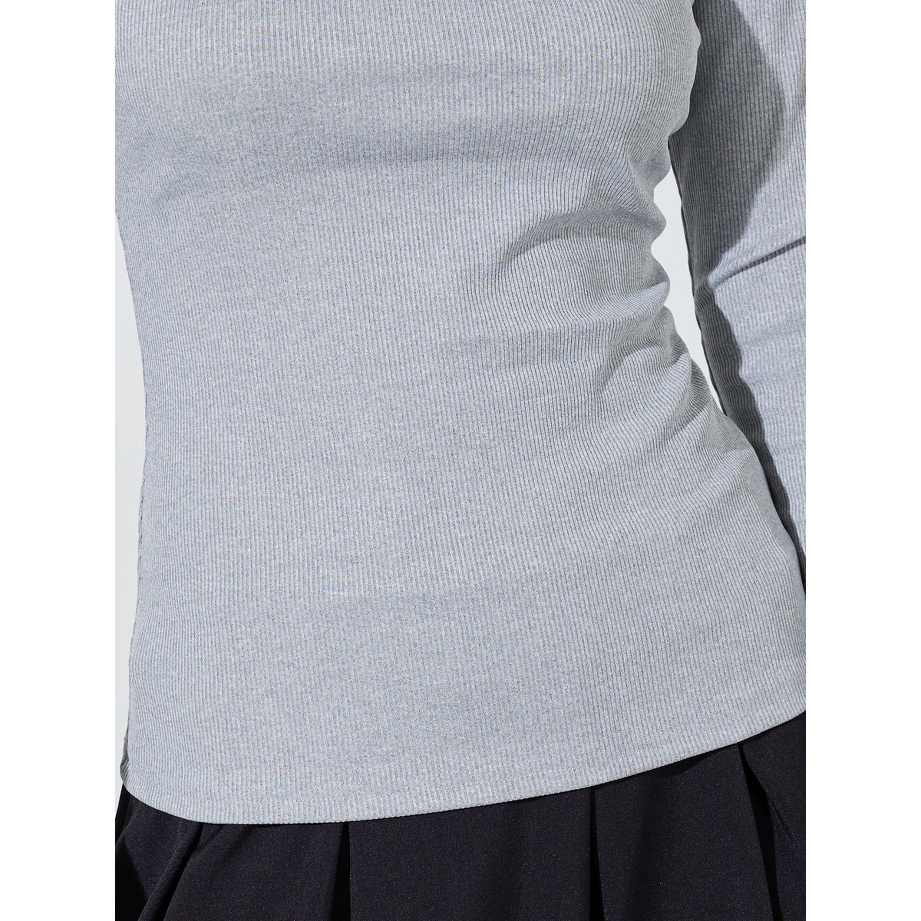 Styli Grey Solid High Neck Ribbed Fitted Top-women-clothing-shirtsandblouses-blouses-image-5