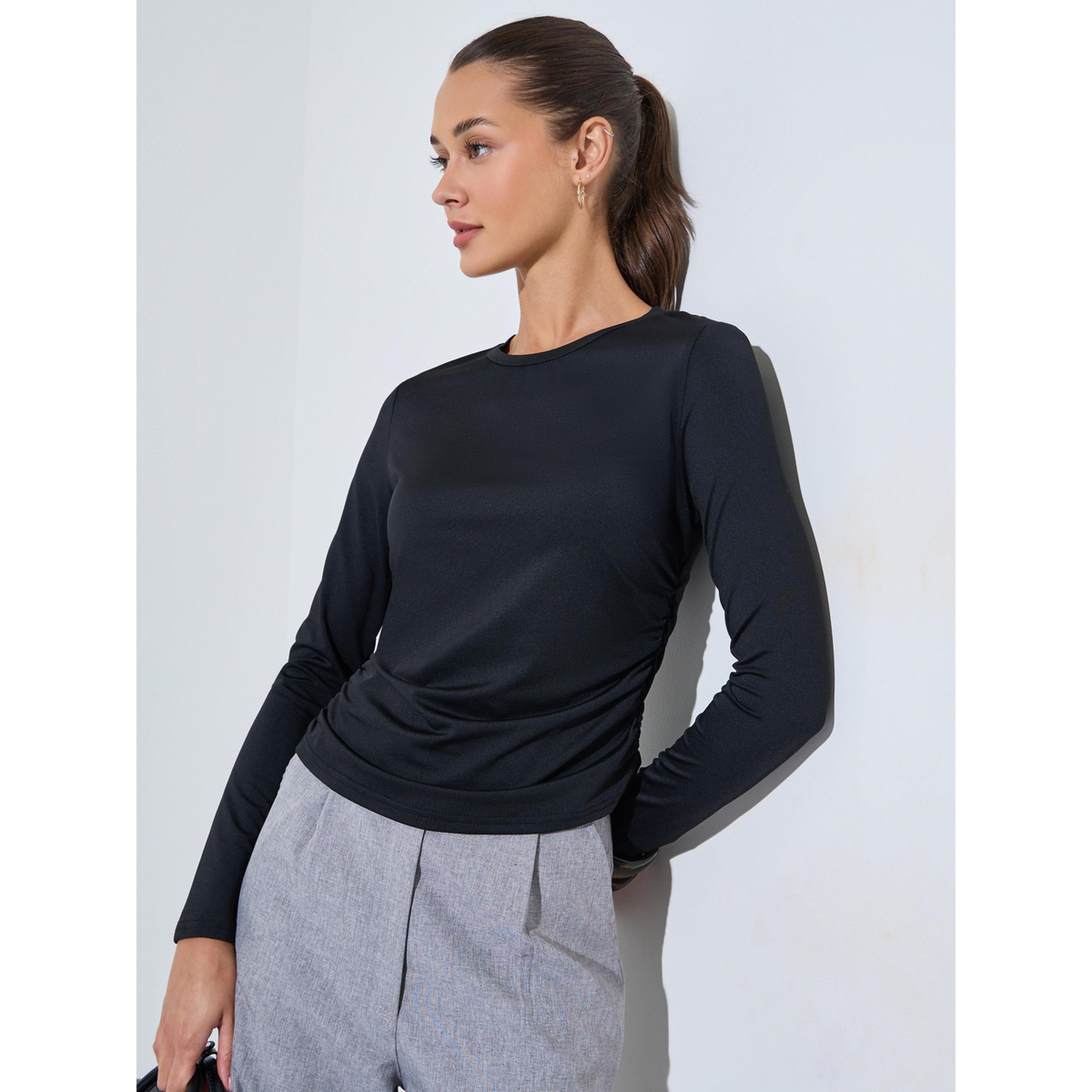 Styli Pack of 2 - Multi-Color Solid Side Ruched Details Fitted T-Shirts-women-clothing-tshirts-image-3