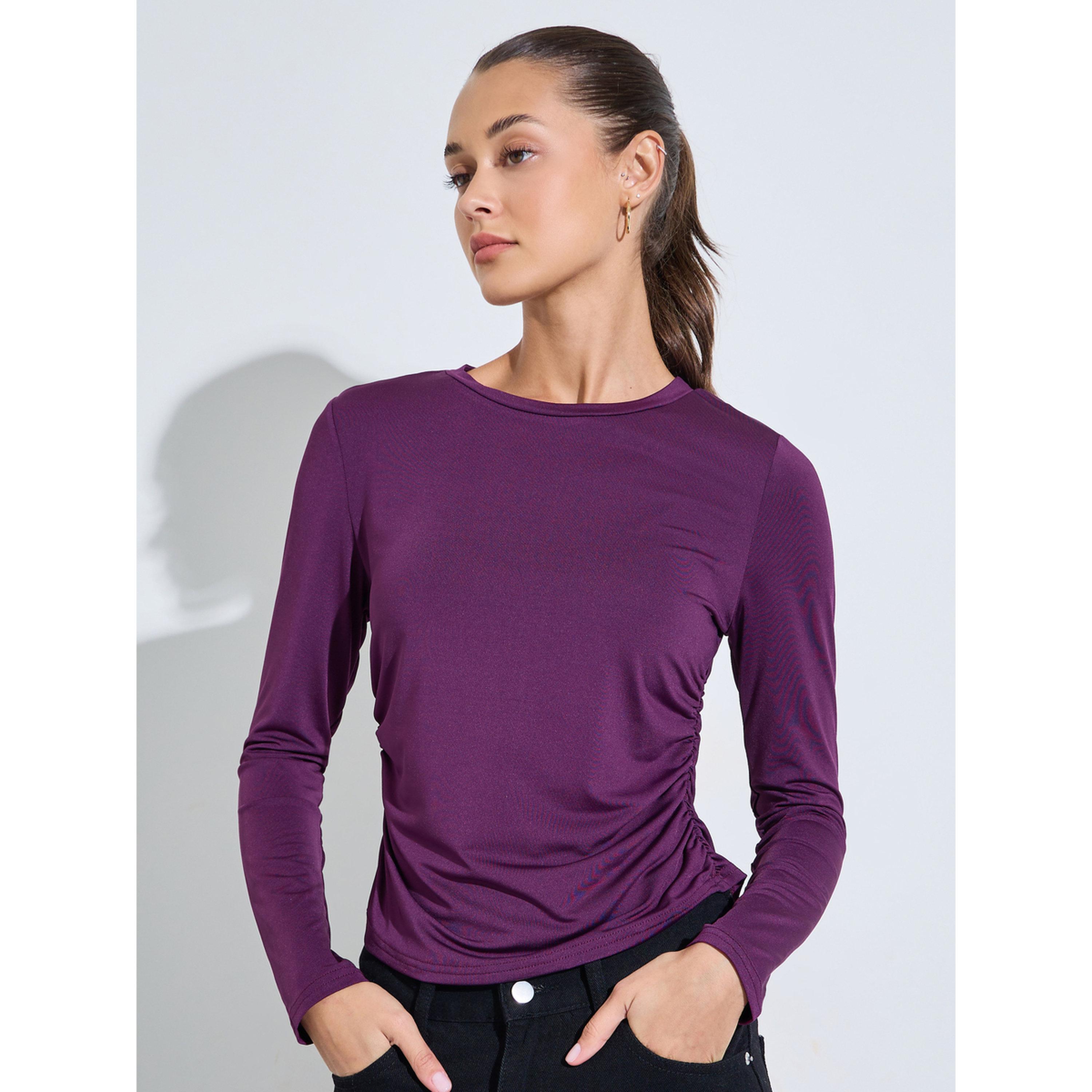 Styli Pack of 2 - Multi-Color Solid Side Ruched Details Fitted T-Shirts-women-clothing-tshirts-image-6