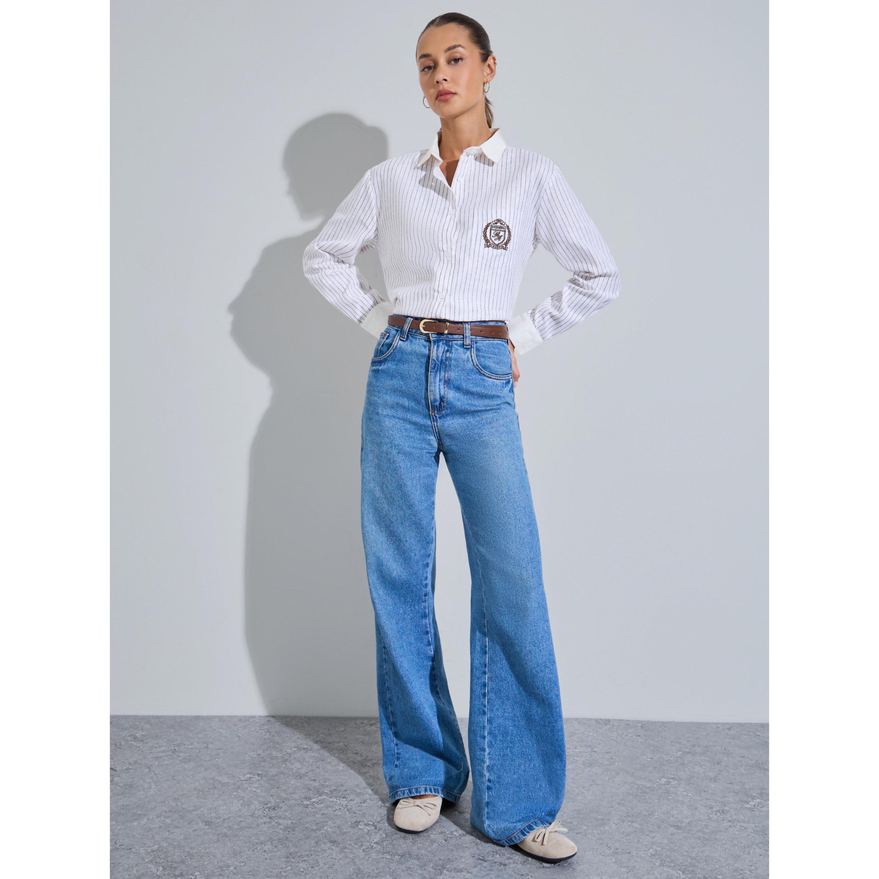 بلوزة مخططة بأكمام طويلة وتطريز على الجيب باللون الأوف وايت-women-clothing-shirtsandblouses-shirts-image-2