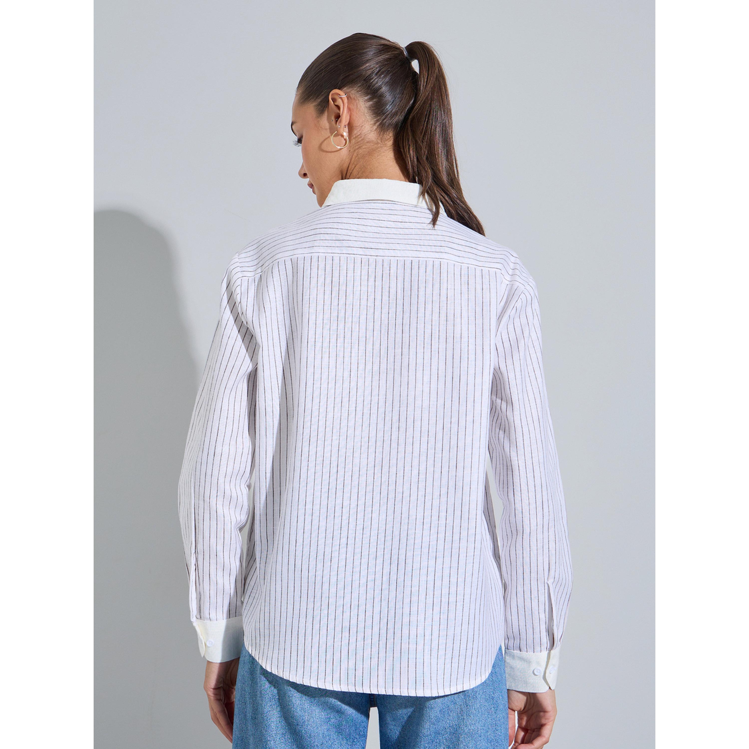 بلوزة مخططة بأكمام طويلة وتطريز على الجيب باللون الأوف وايت-women-clothing-shirtsandblouses-shirts-image-3