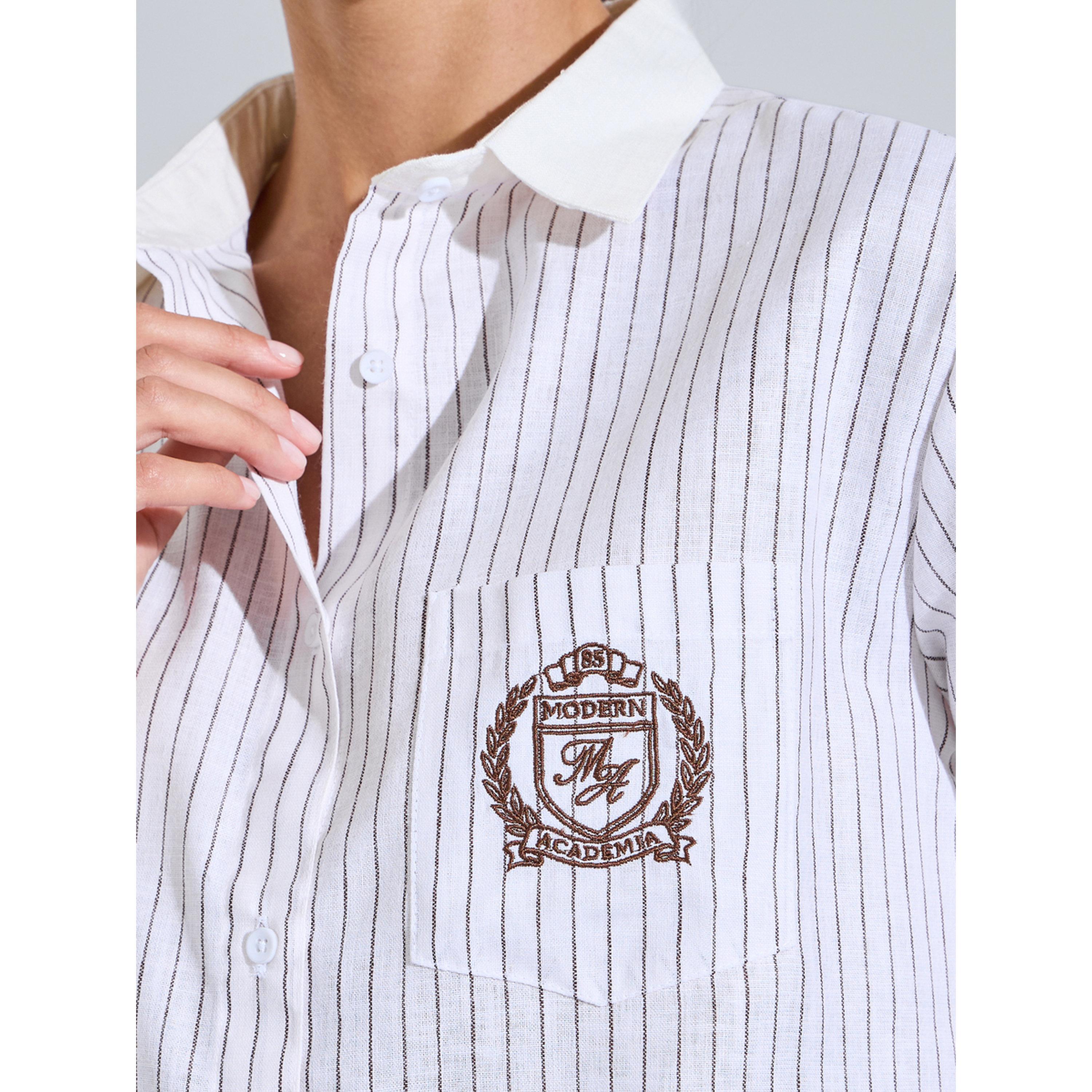 بلوزة مخططة بأكمام طويلة وتطريز على الجيب باللون الأوف وايت-women-clothing-shirtsandblouses-shirts-image-5